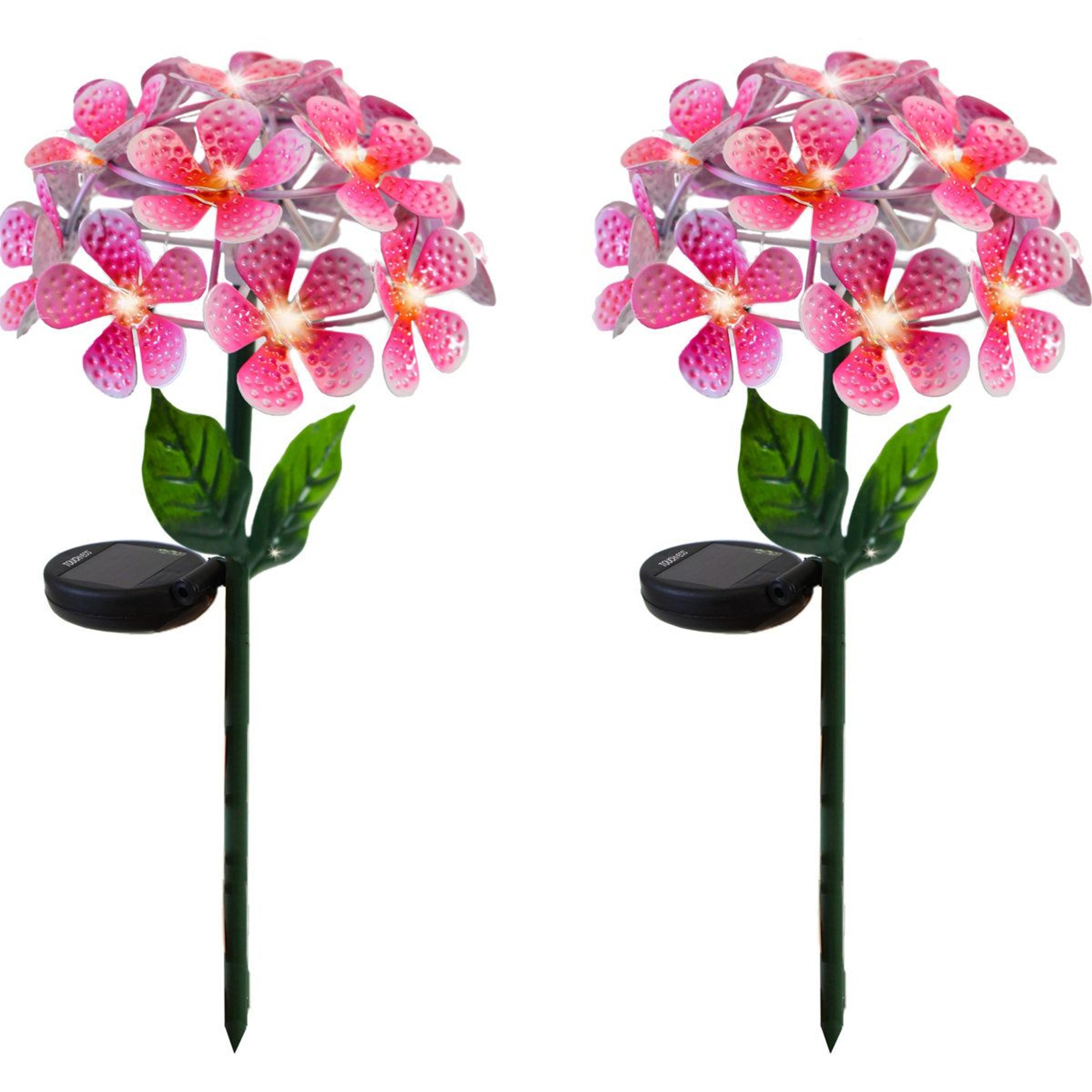 radiant hydrangea solar metal garden stakes set of 2 weather resistant outdoor flower light decor