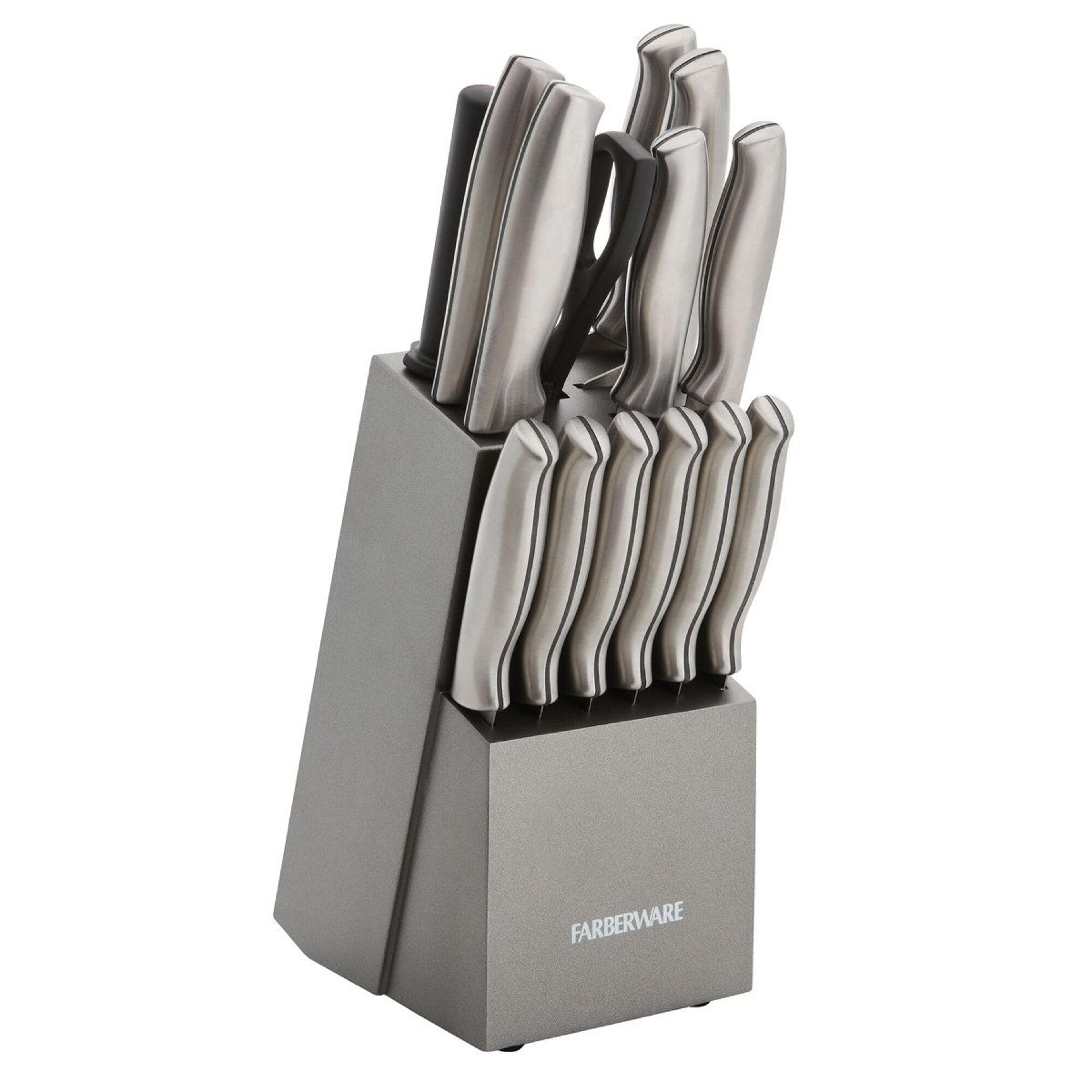 15-piece professional kitchen knife set with black wood block