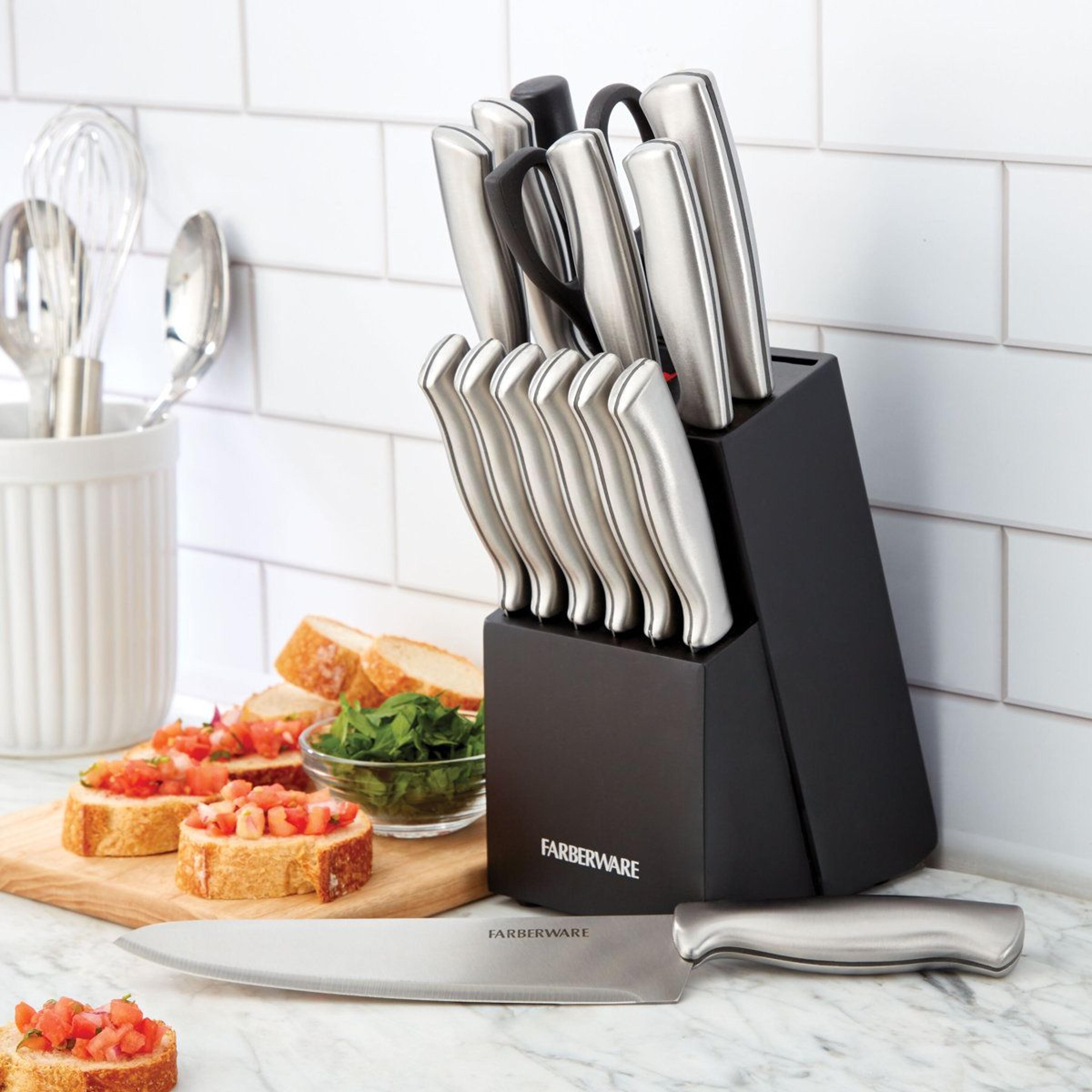 15 piece stainless steel knife block set – professional kitchen knife set for precision food prep