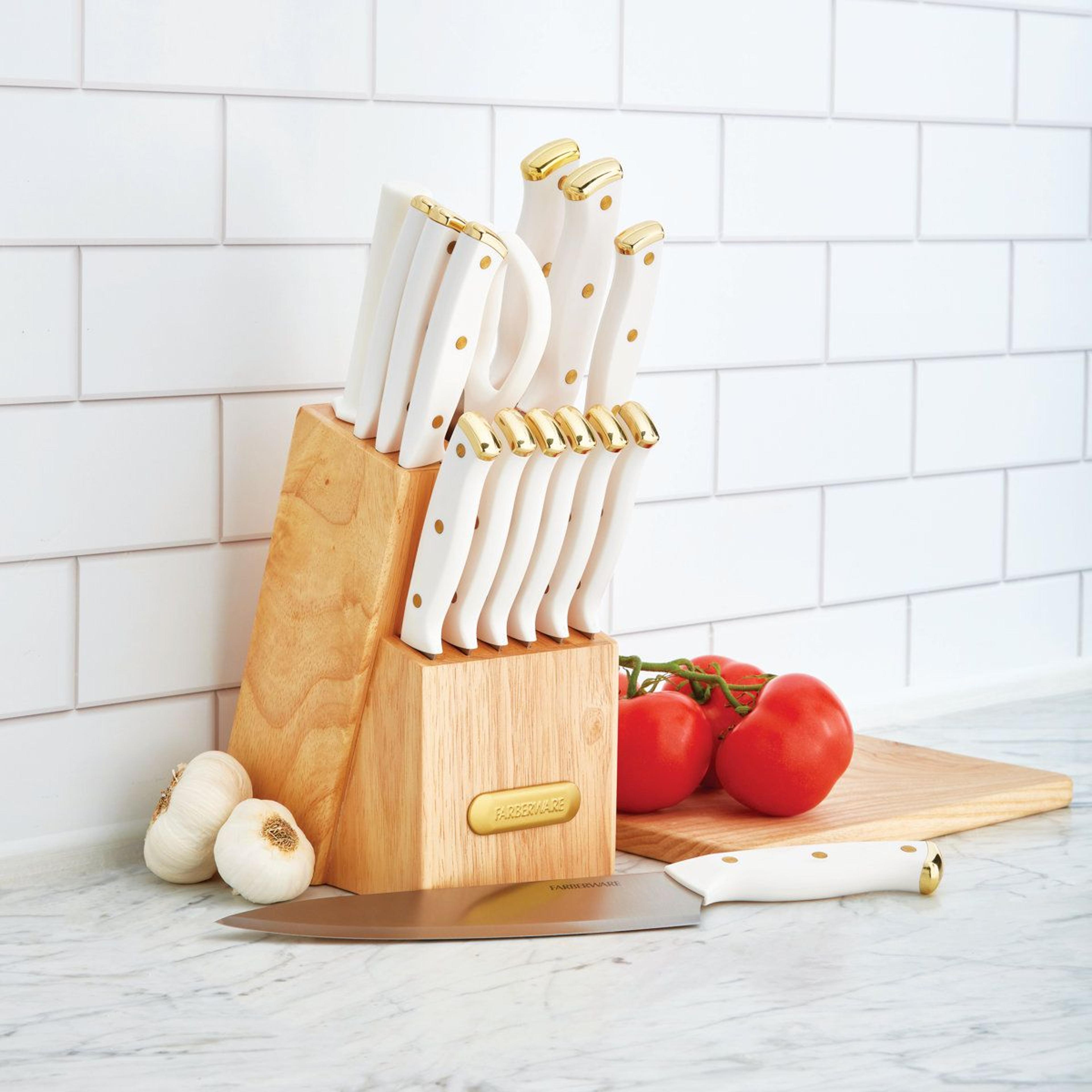 15 piece triple riveted knife block set professional stainless steel kitchen knives