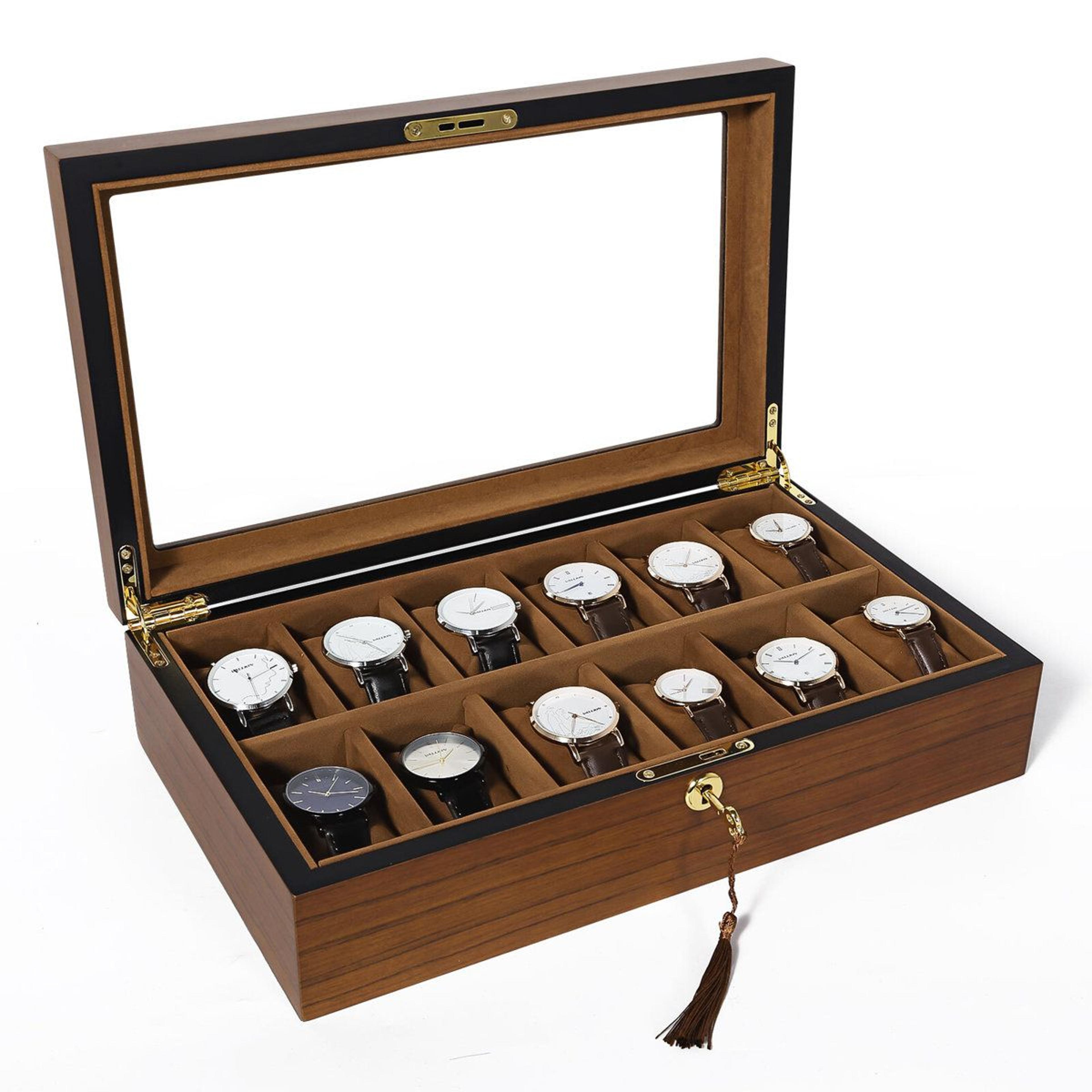premium locking watch storage box for men & women wood watch organizer case