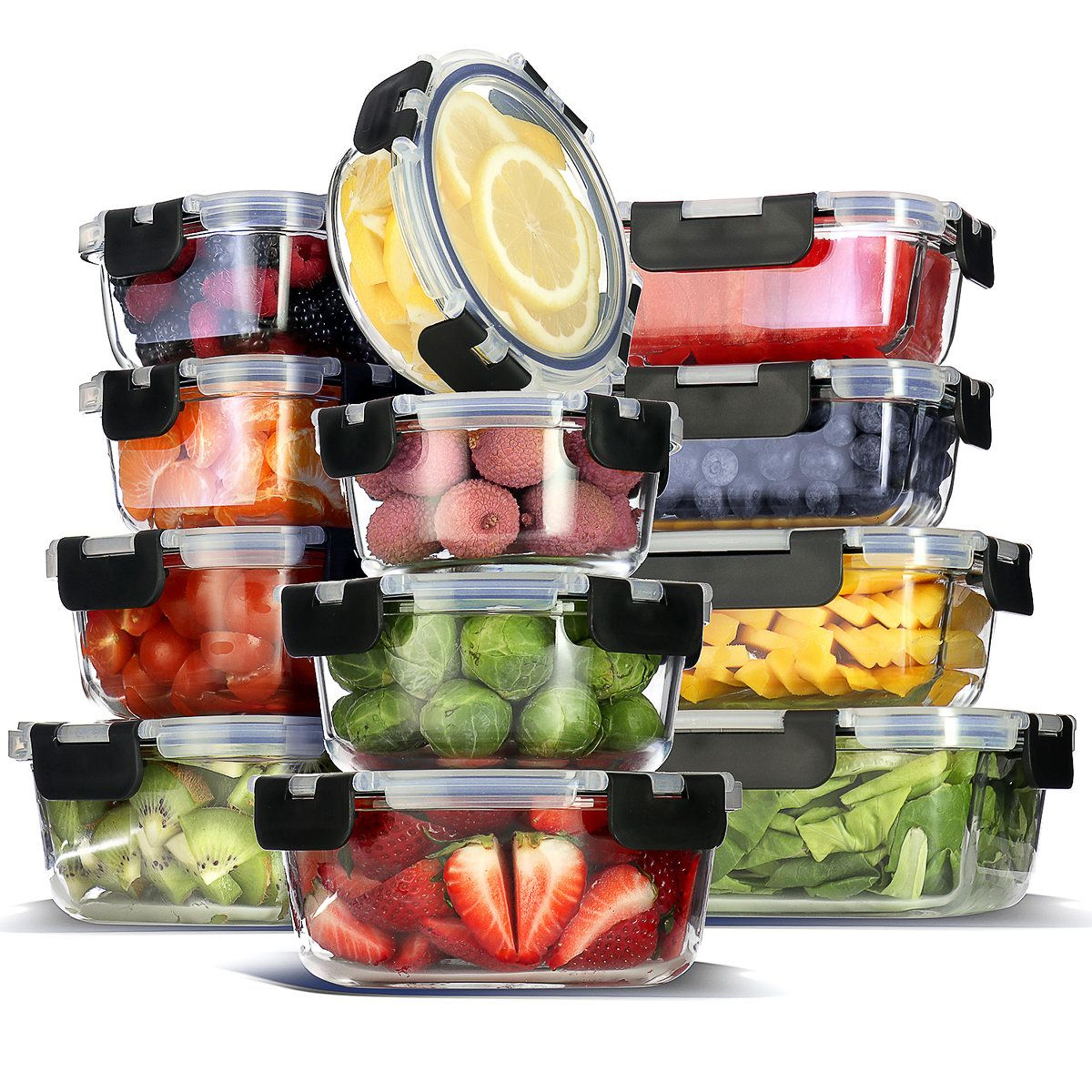 24 piece borosilicate glass food storage containers set airtight, leakproof, & oven-safe meal prep containers