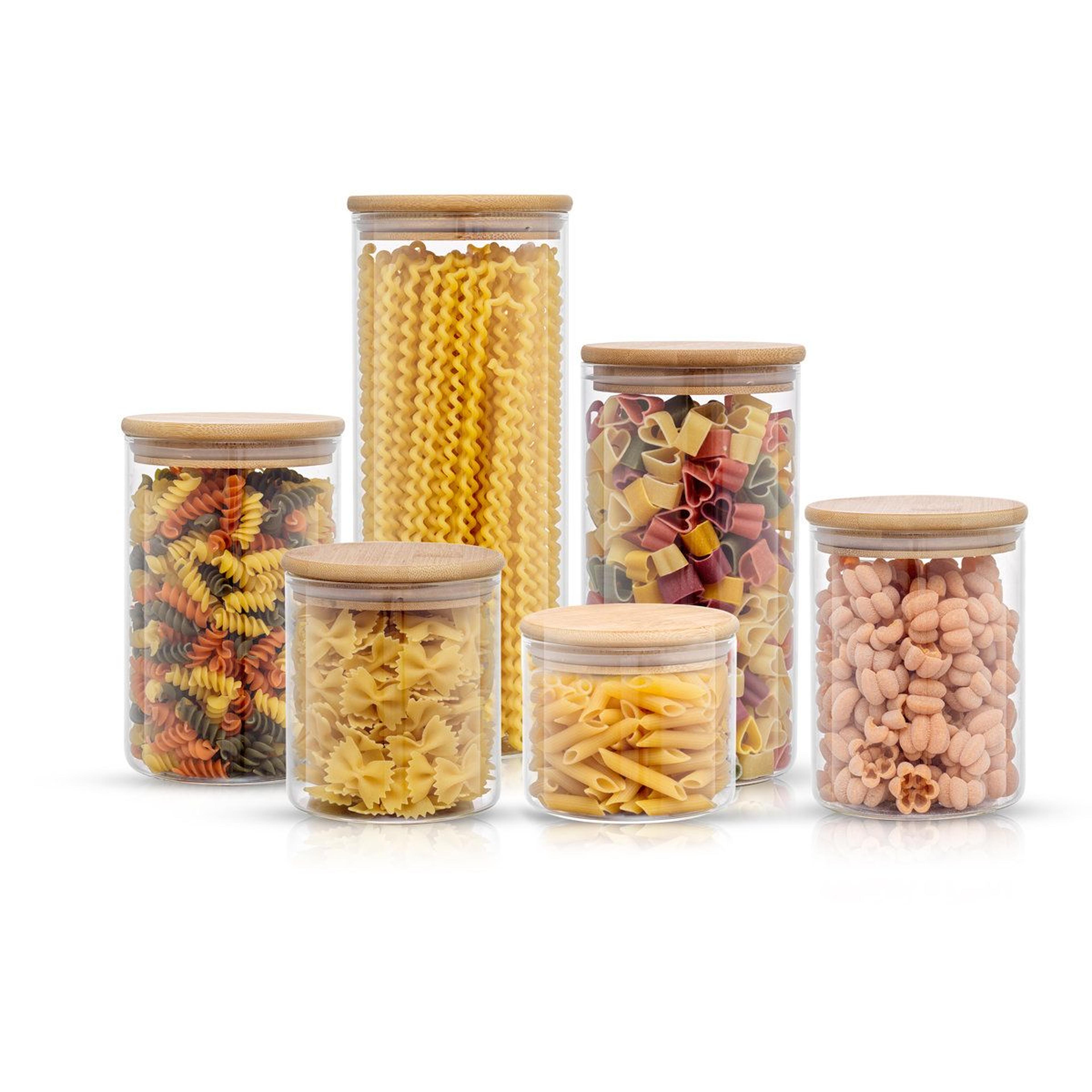 6-piece glass storage jars set with airtight lids for pantry organization