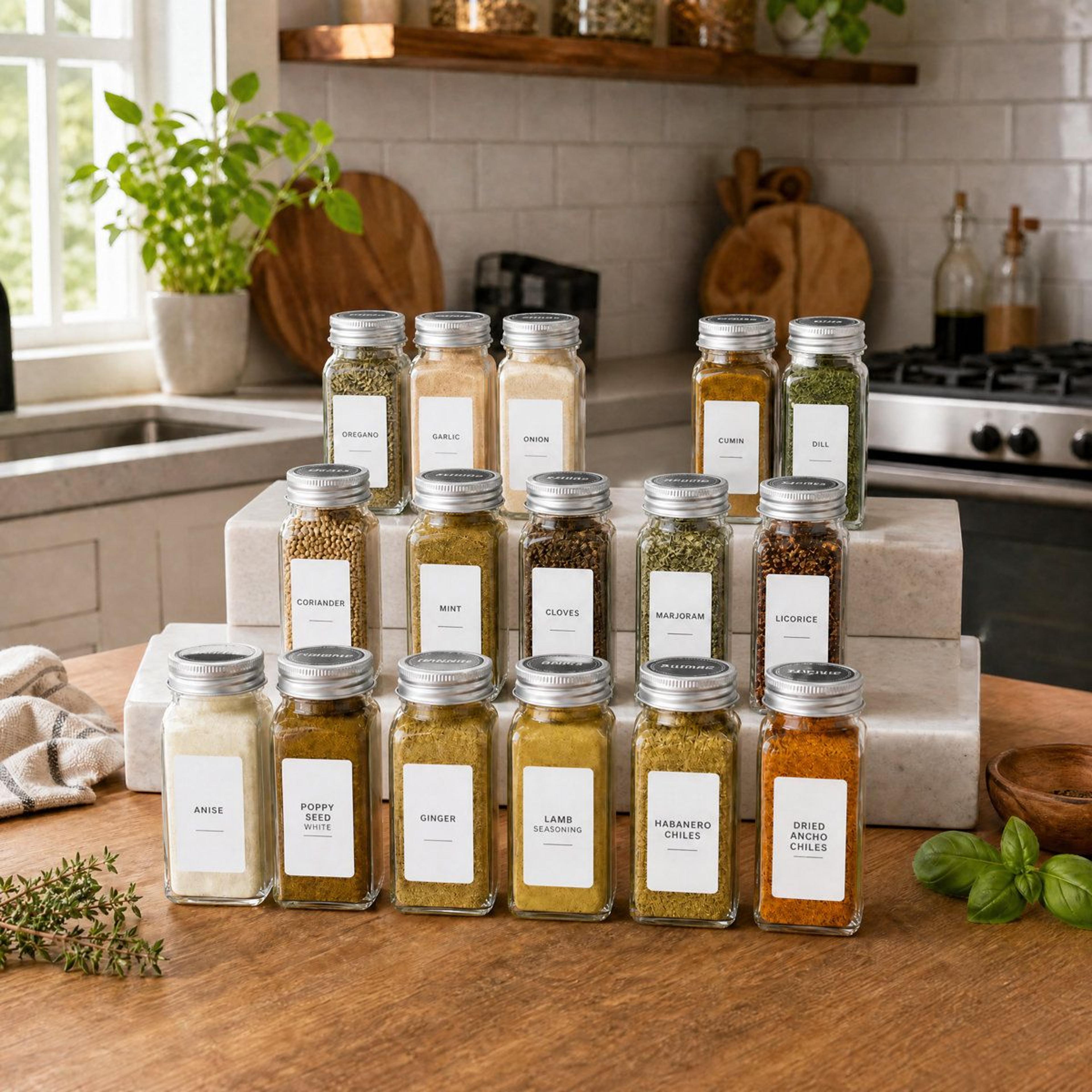 36 pack 4oz glass spice jars set with labels & funnel for kitchen organization