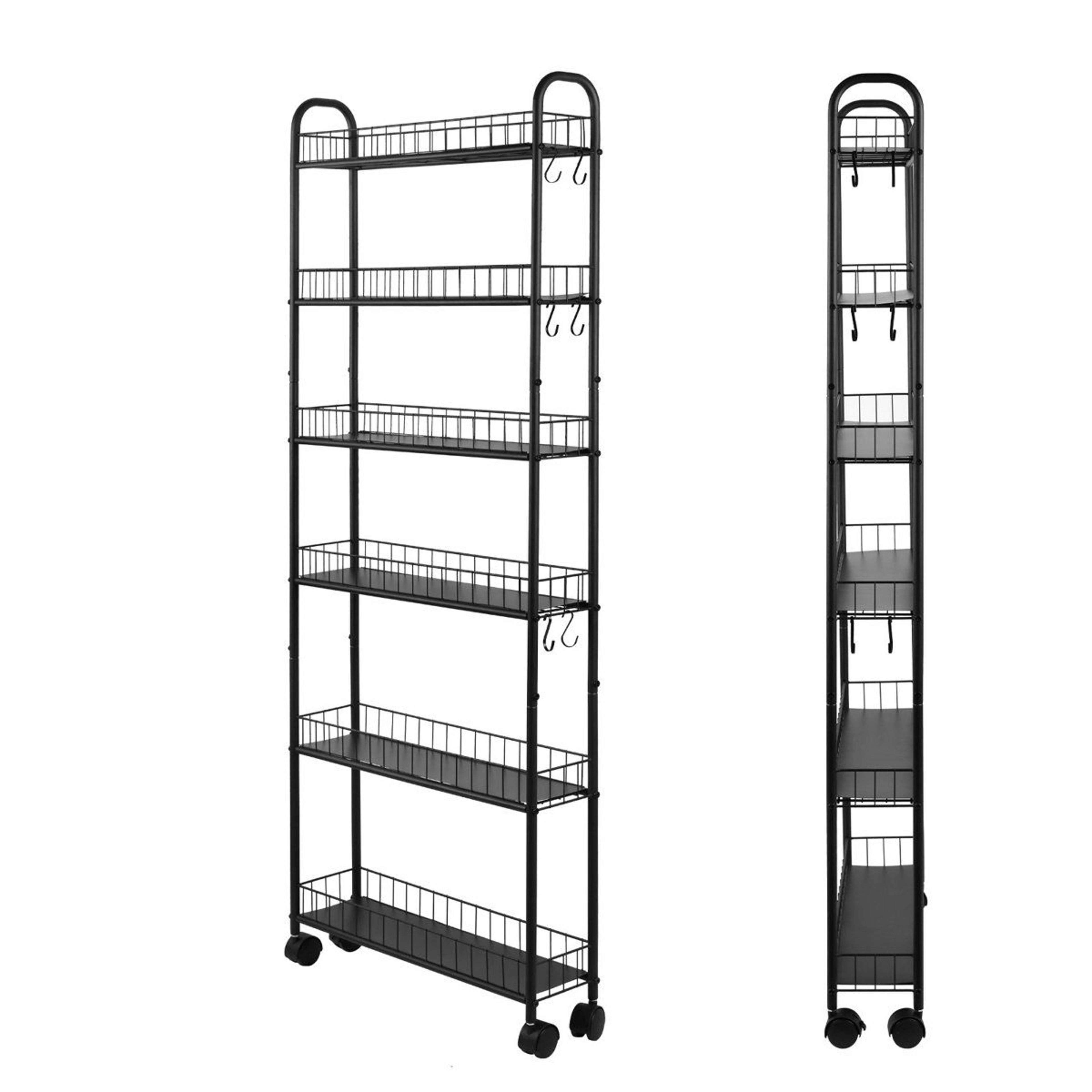 6 tier rolling storage cart narrow metal utility shelf for pantry, kitchen, and bathroom organization