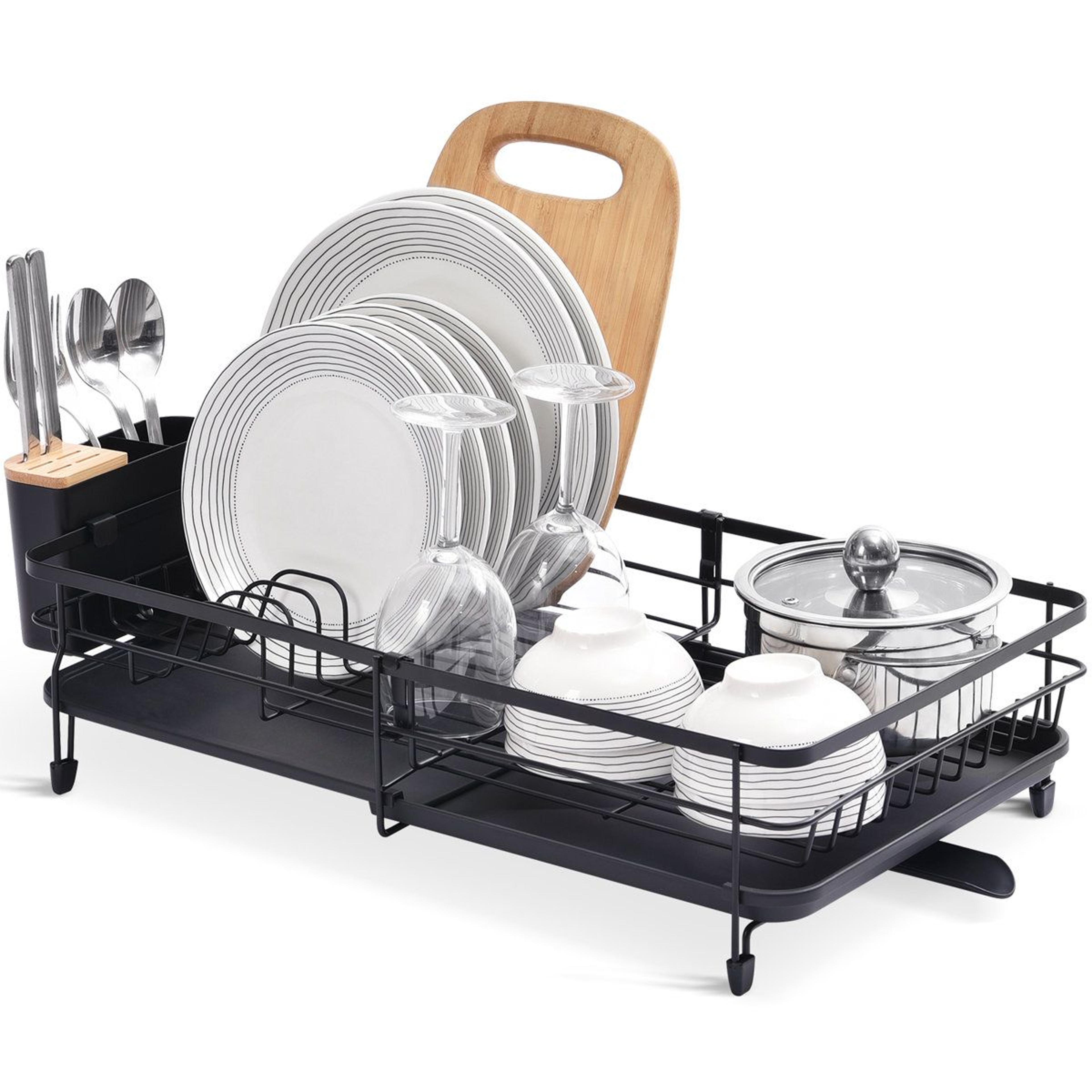 expandable stainless steel dish rack and drying drainer with swivel spout