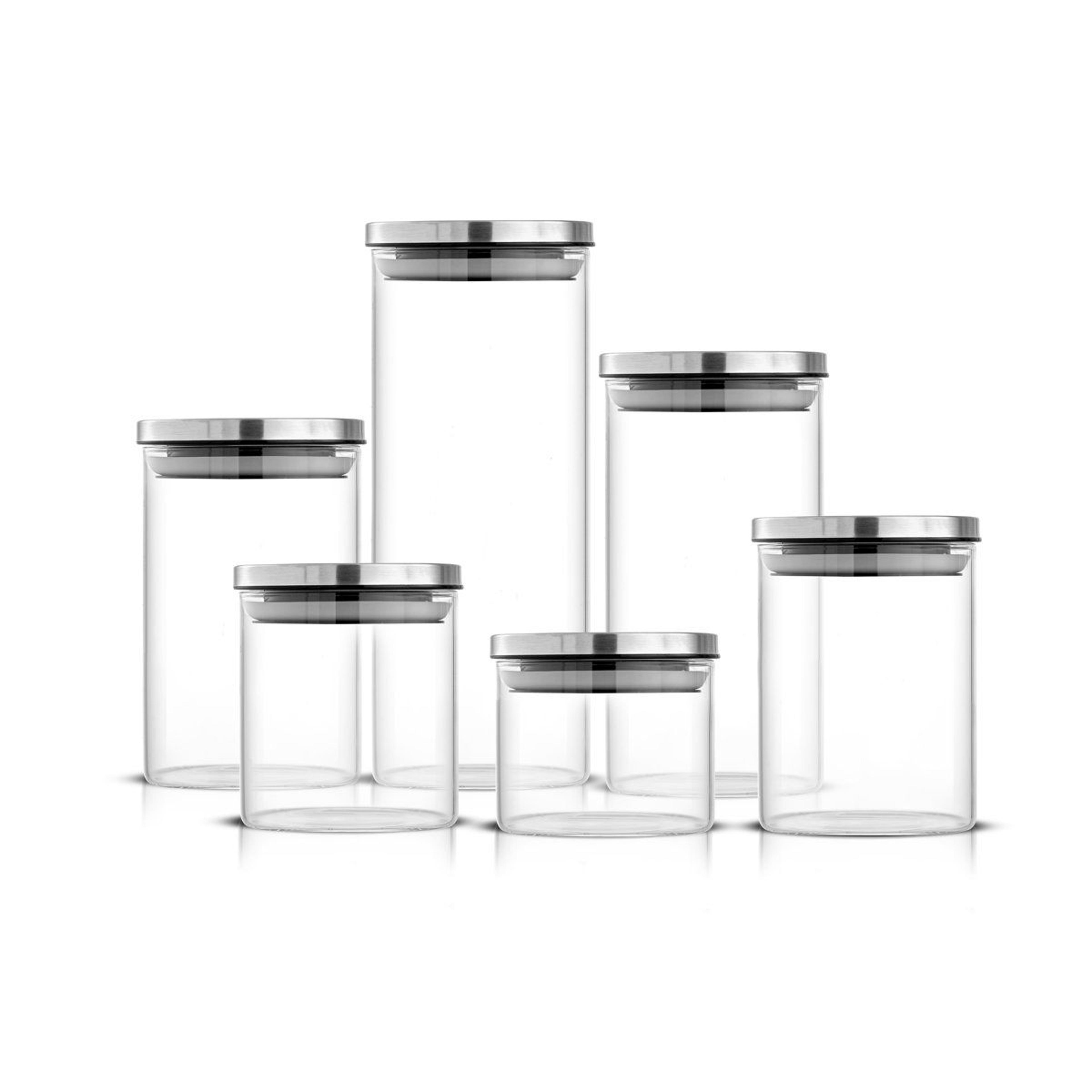 6-piece borosilicate glass storage jar set with airtight lids