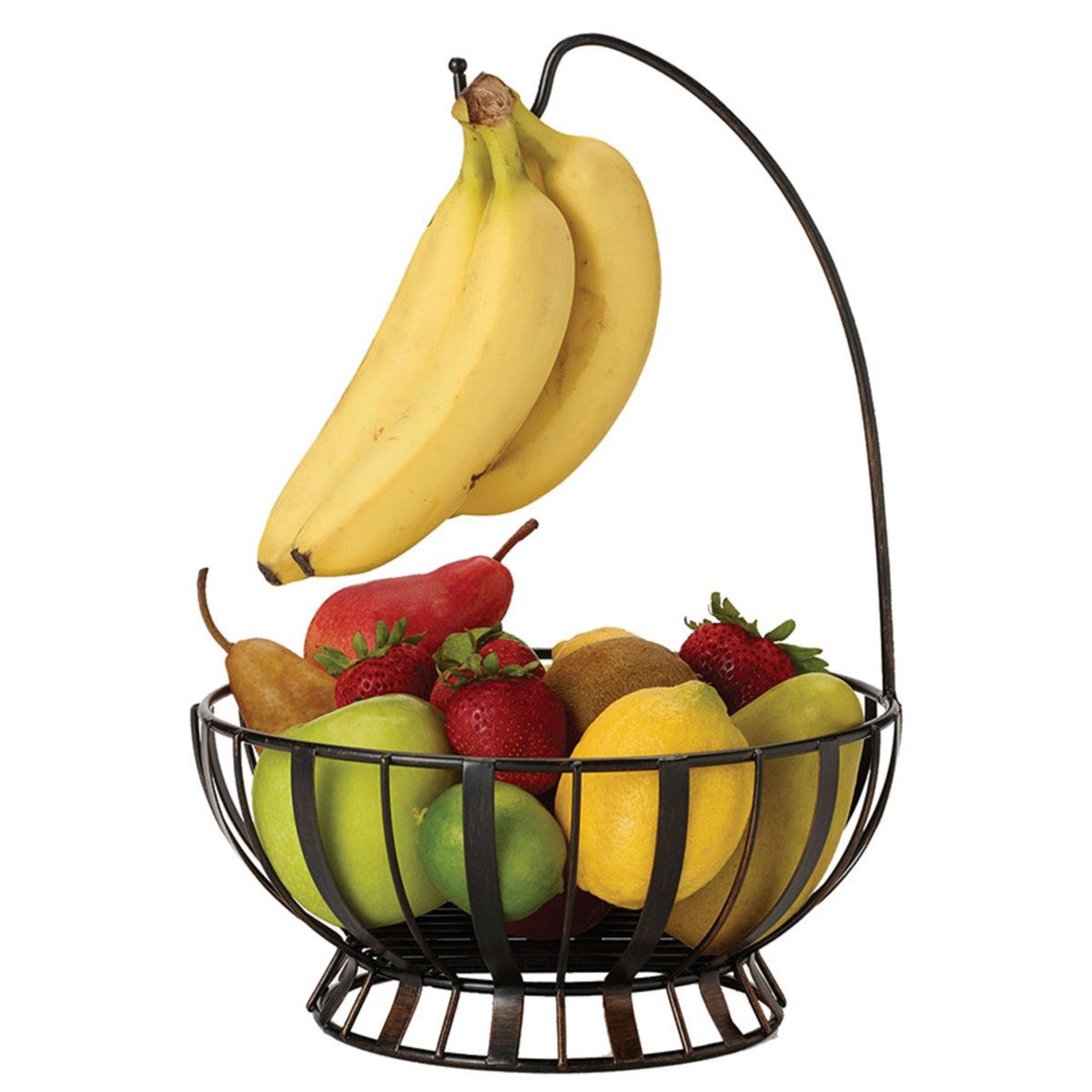 band and stripe metal fruit basket with banana hook antique black countertop storage