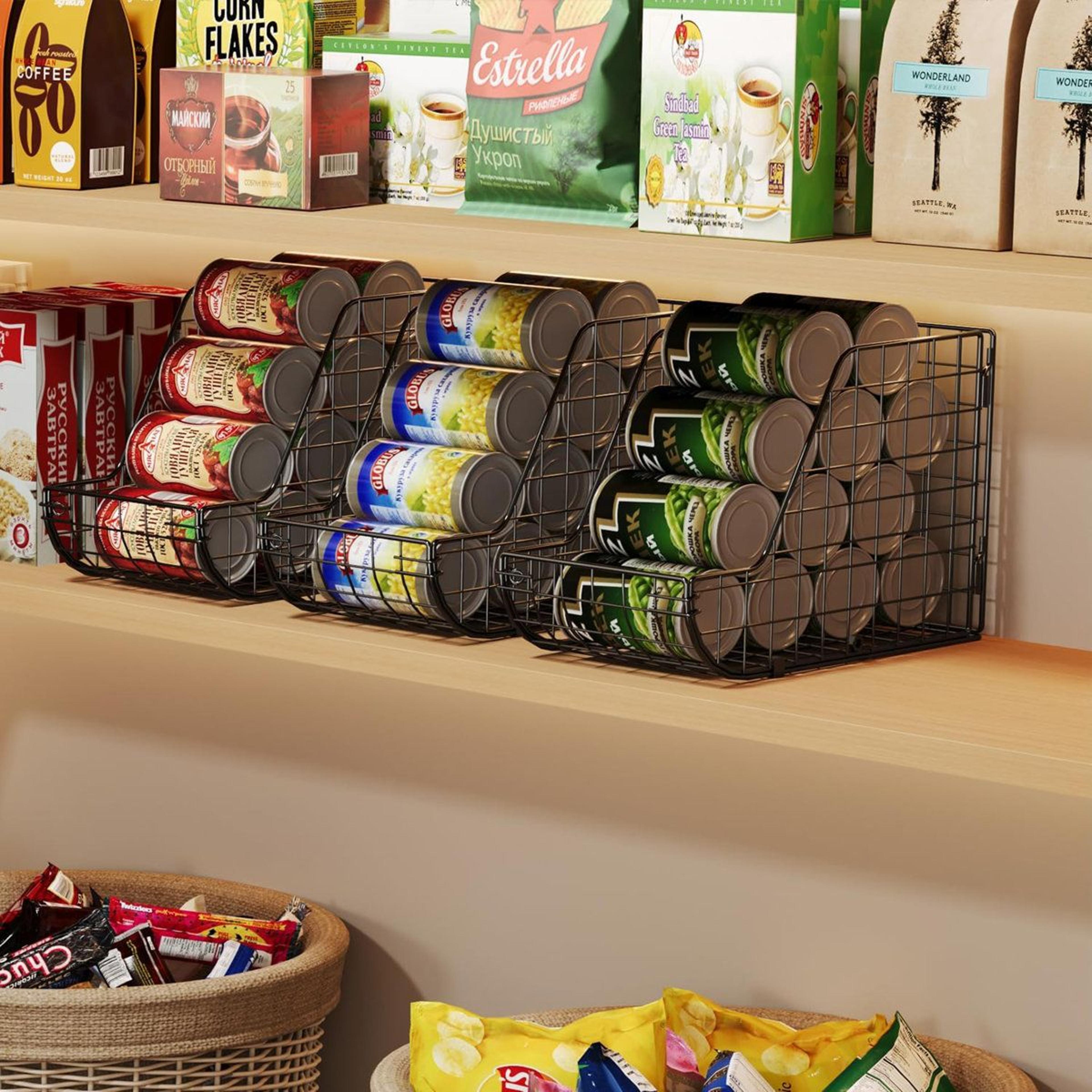 3-tier stackable can organizer – durable metal wire basket set for pantry storage bins & cabinet tidy