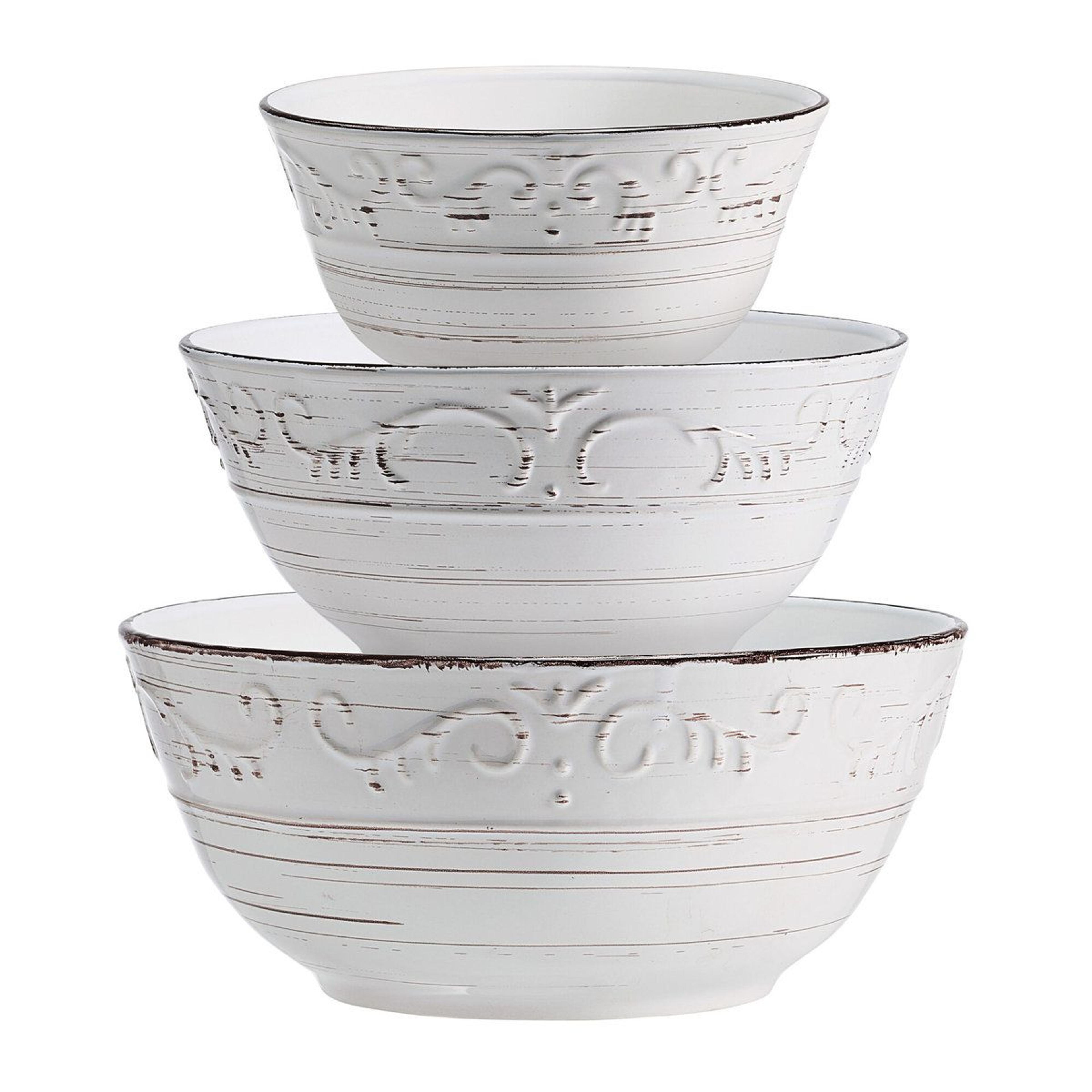3-piece stoneware serving bowl set – rustic decorative kitchen serveware