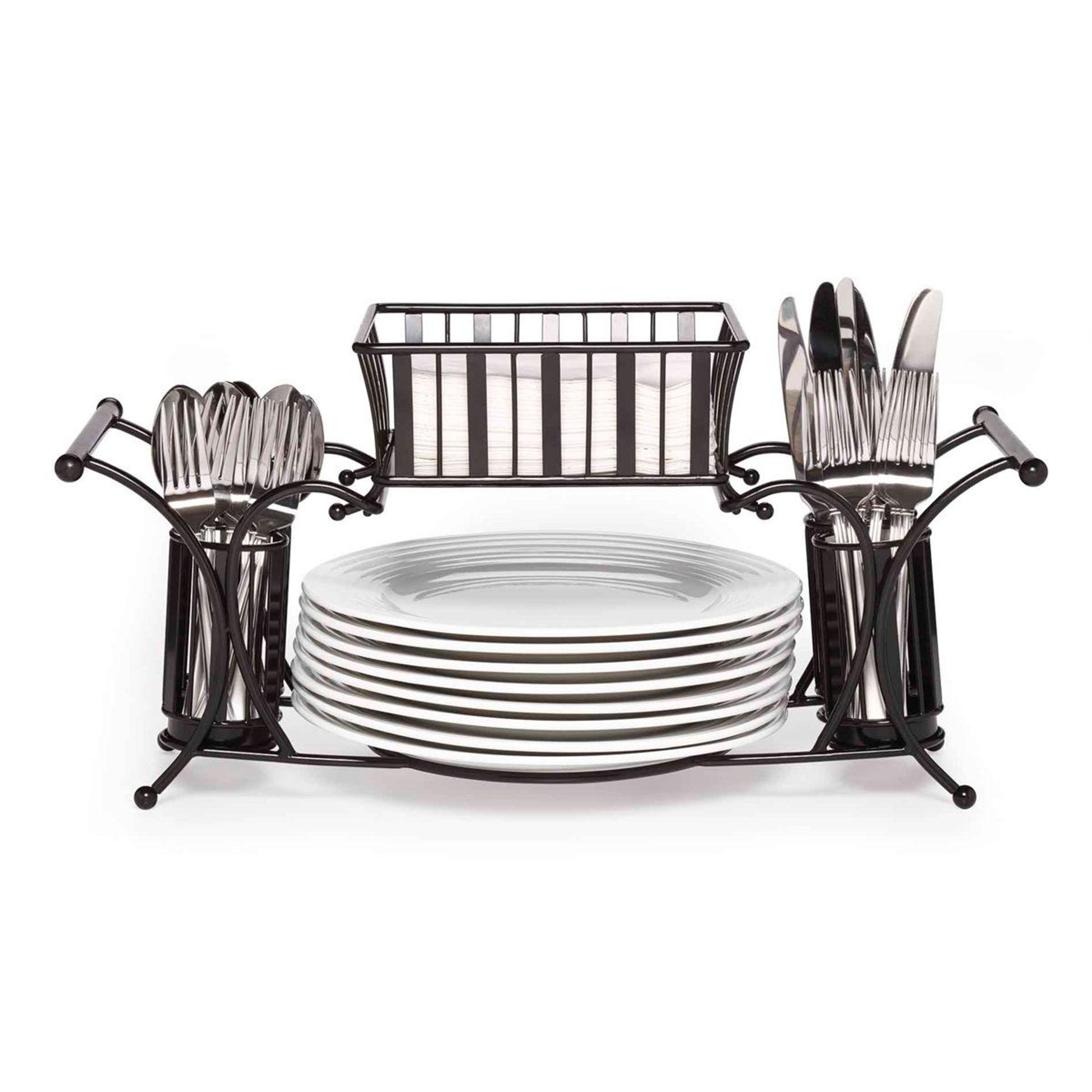 gourmet basics band and stripe buffet caddy flatware and plate organizer