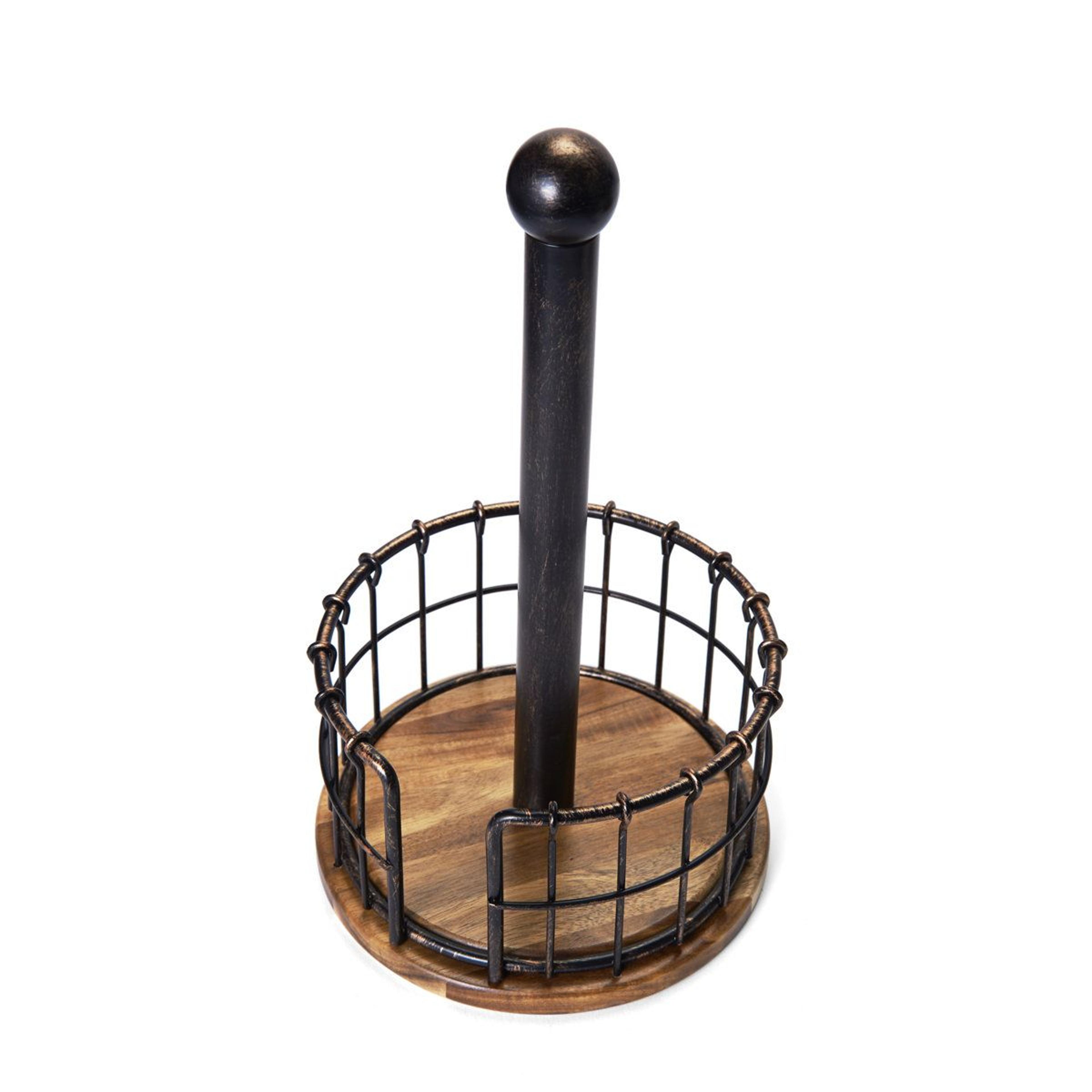 run rustic acacia wood free standing paper towel holder