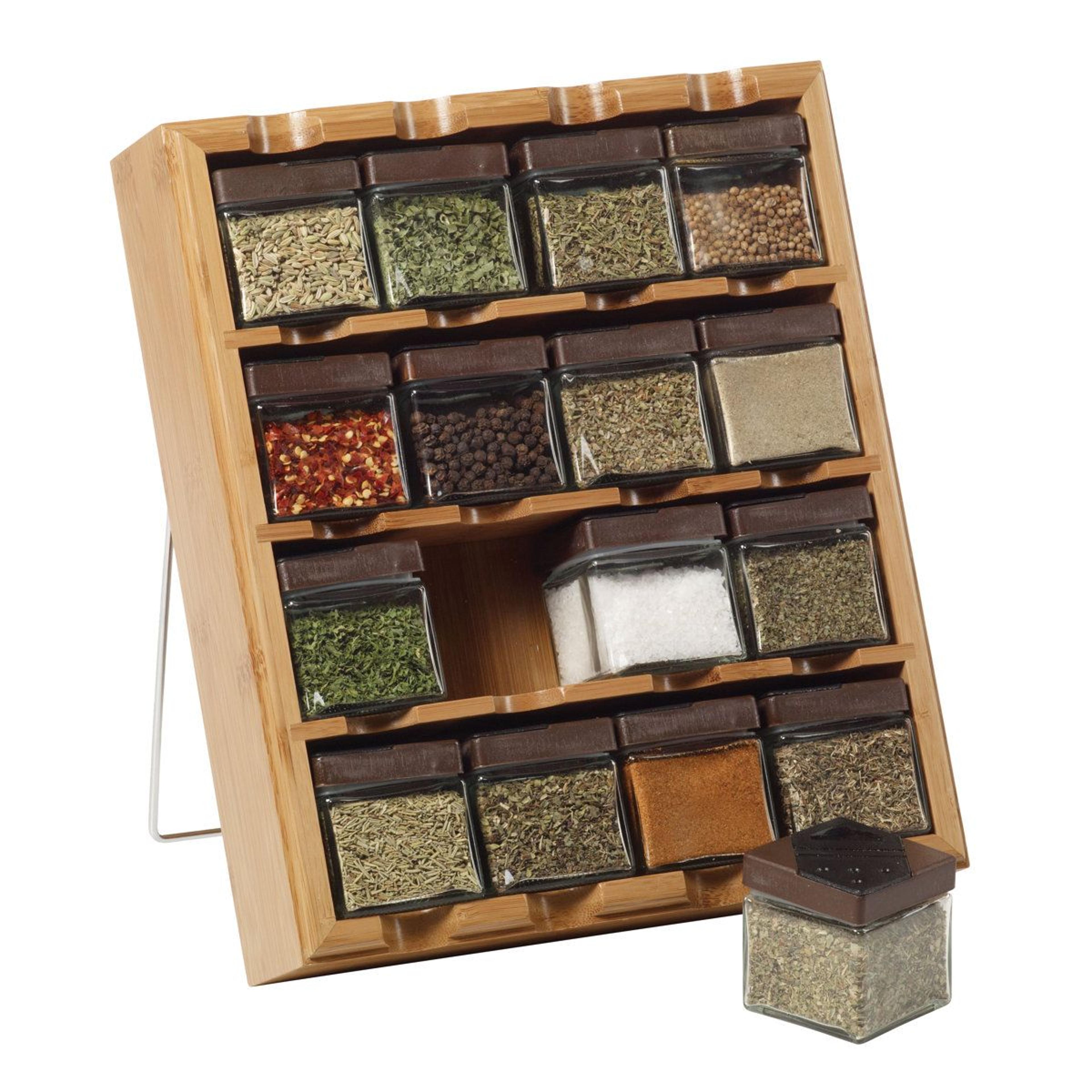 bamboo inspirations 16 cube spice rack with glass jars