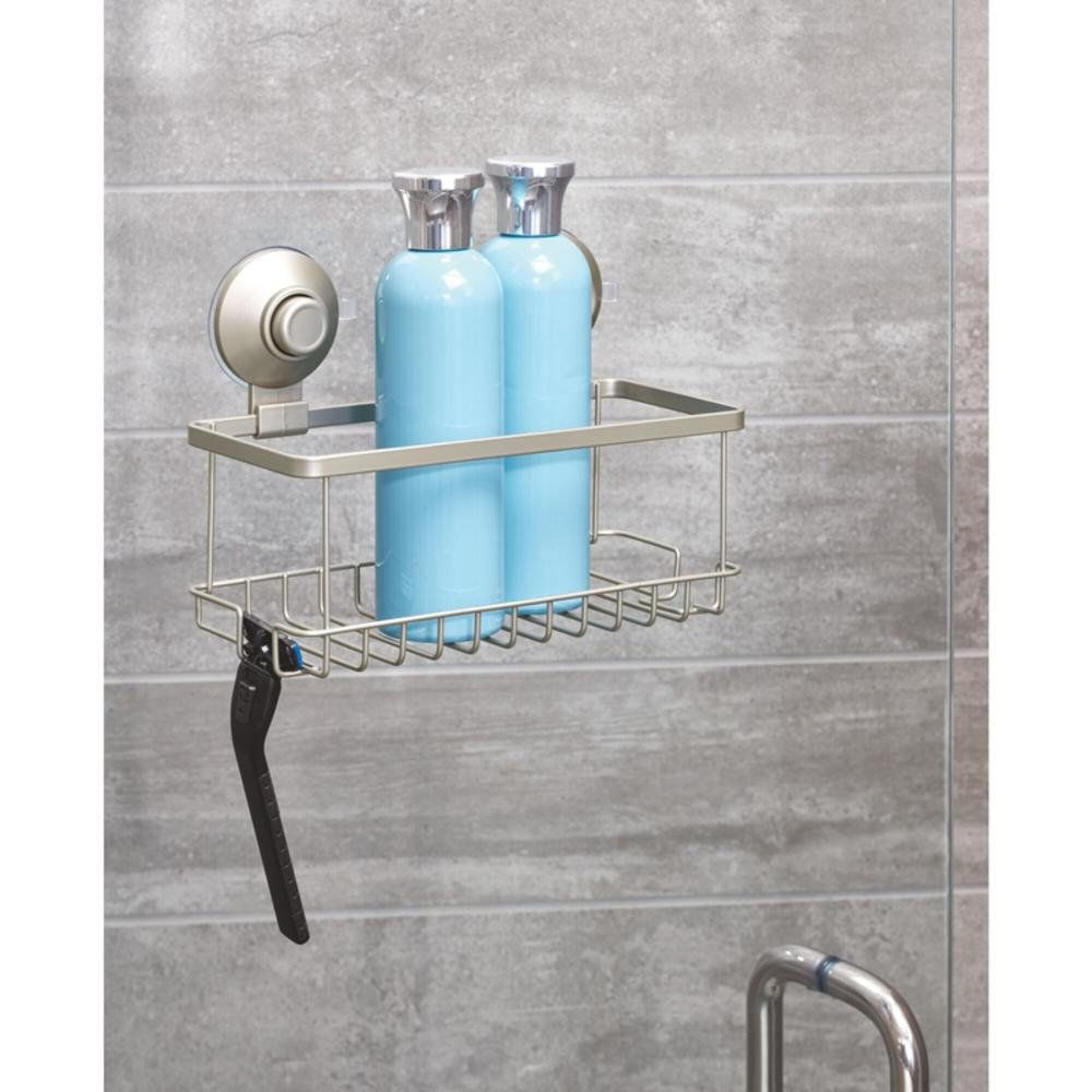 everett push lock shower caddy – rust-resistant suction shower basket for effortless bathroom organization