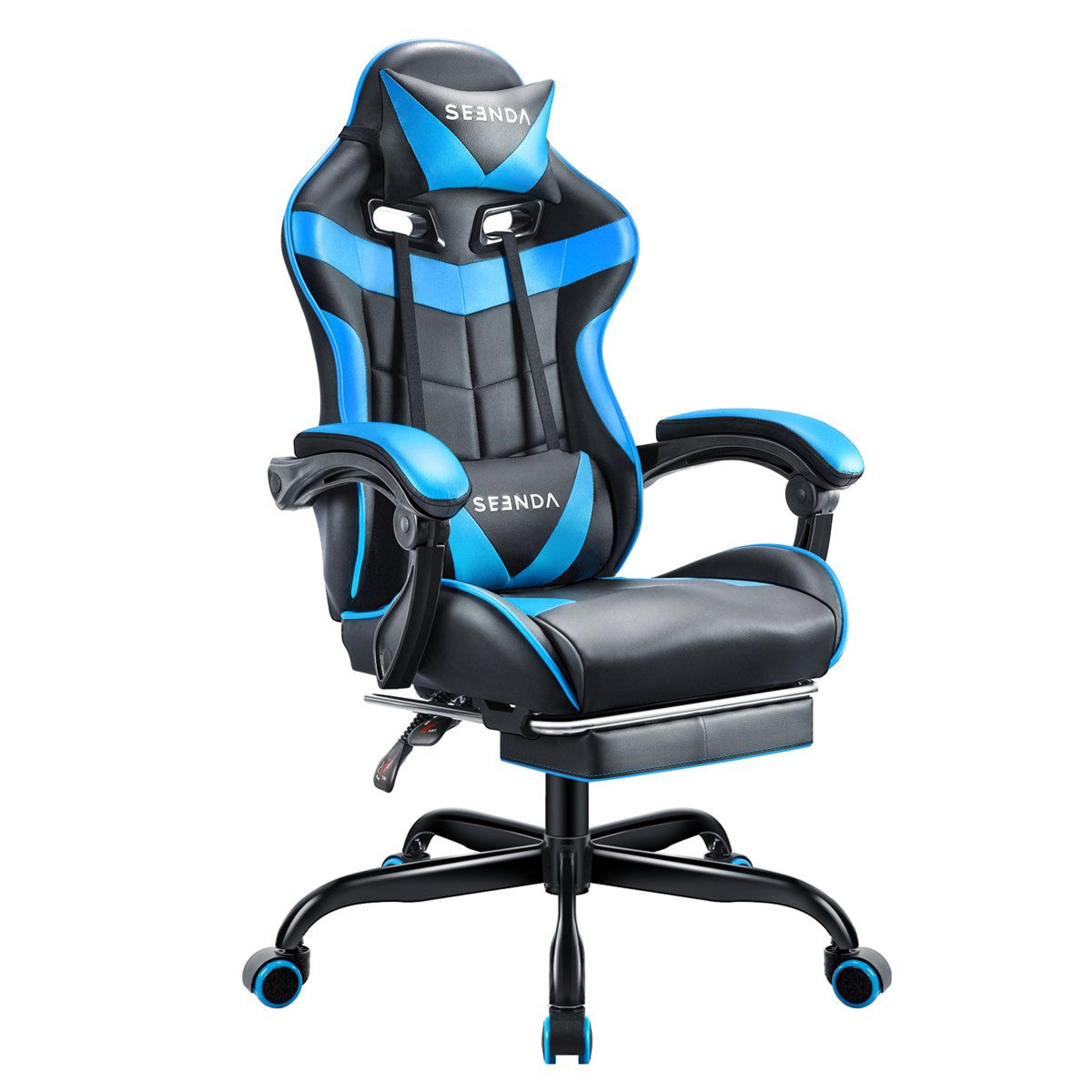 adjustable ergonomic gaming chair with footrest and lumbar support