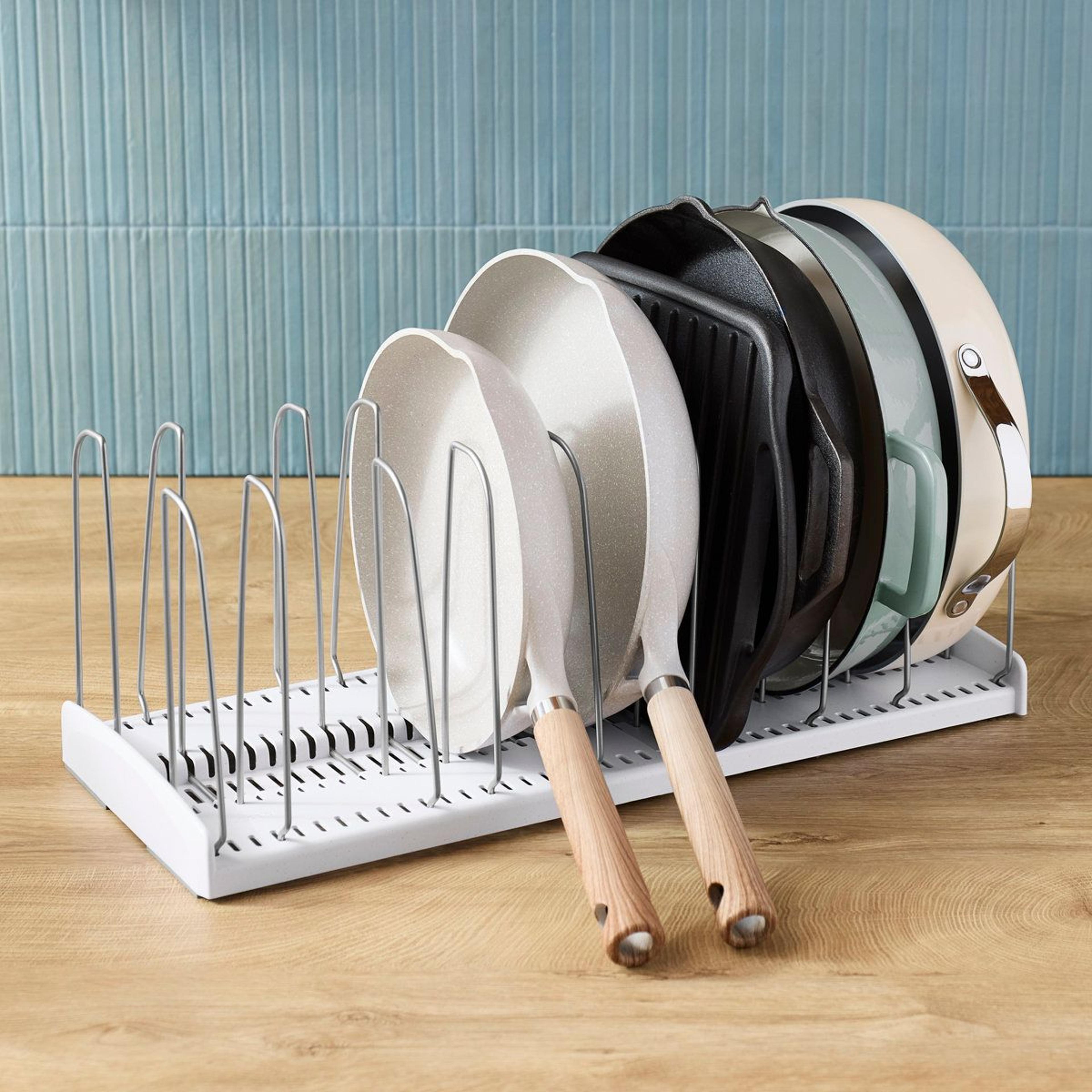 expandable cookware organizer heavy-duty pot and pan rack for kitchen cabinet storage