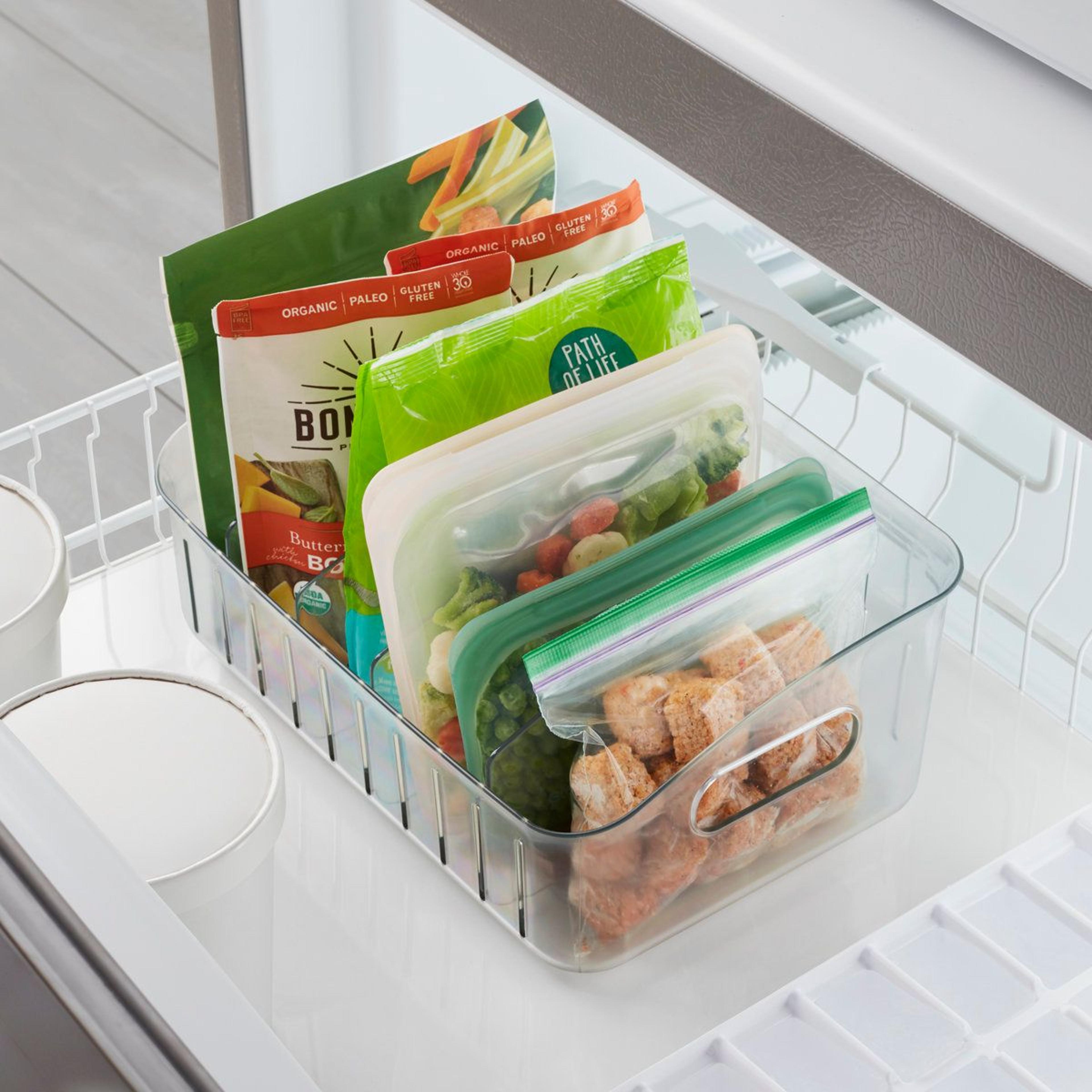 12-inch freezer organization bins with adjustable dividers, bpa-free clear storage