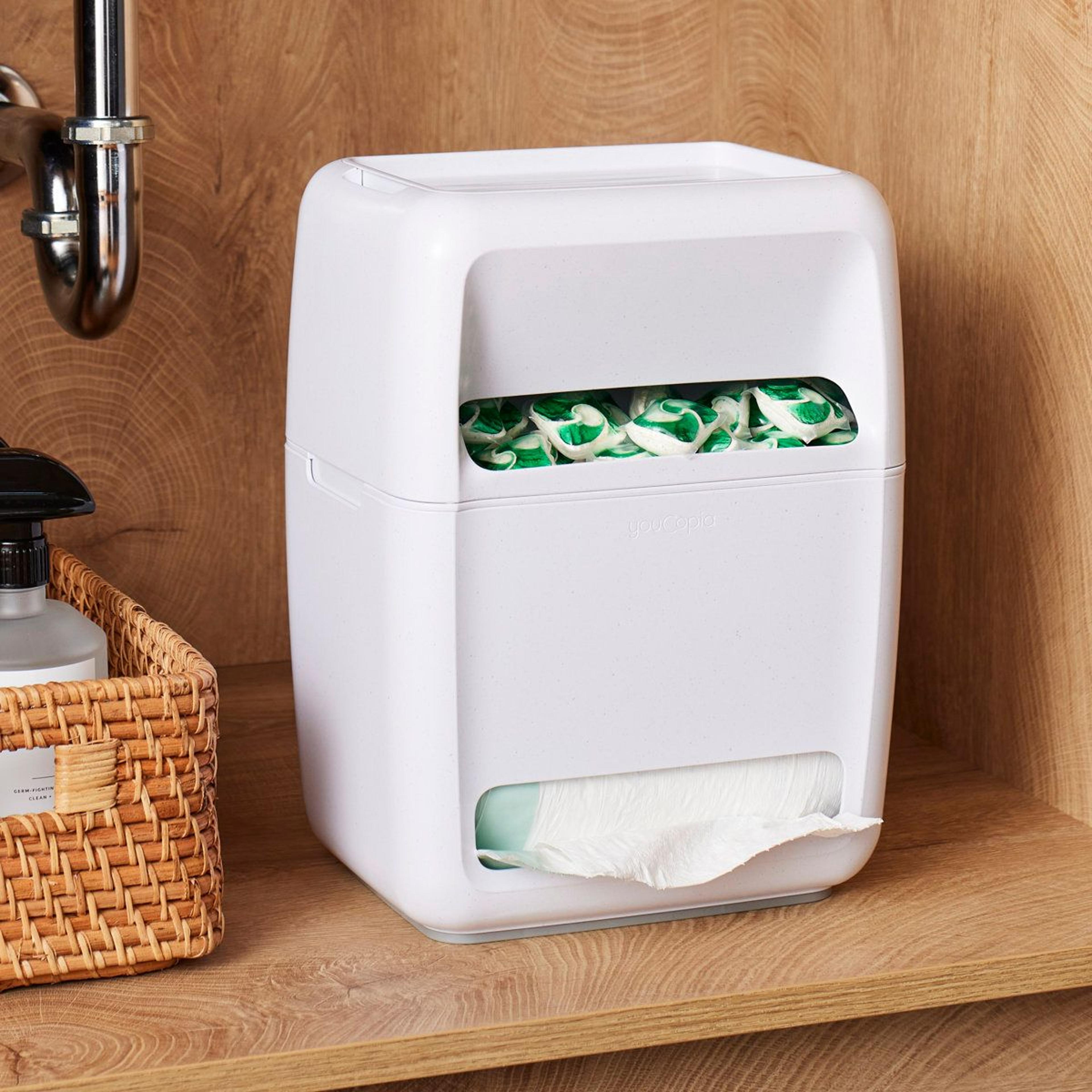 kitchen trash bag and dishwasher pod dispenser organizer