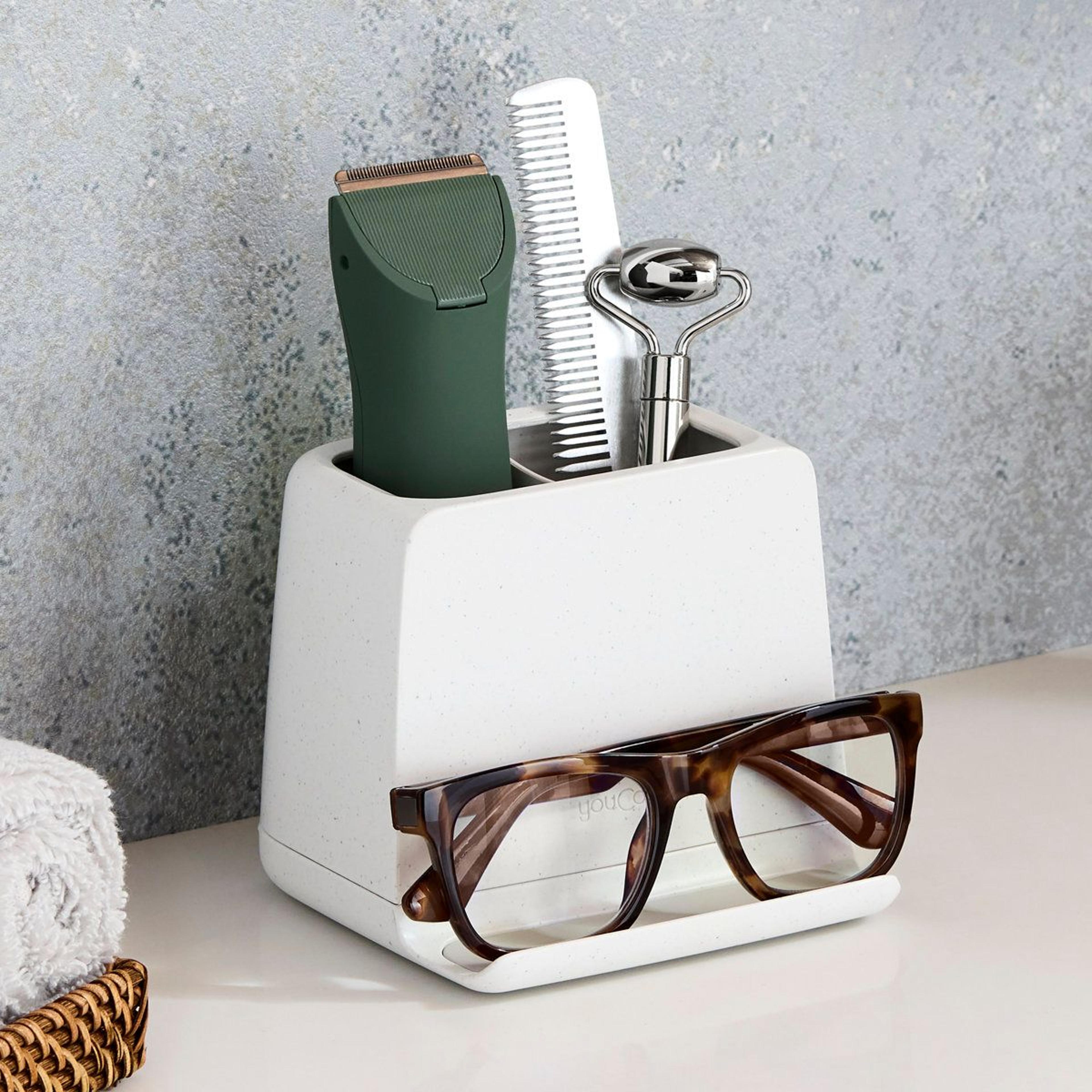 the ledge 2-slot electric toothbrush holder and bathroom countertop organizer with phone stand