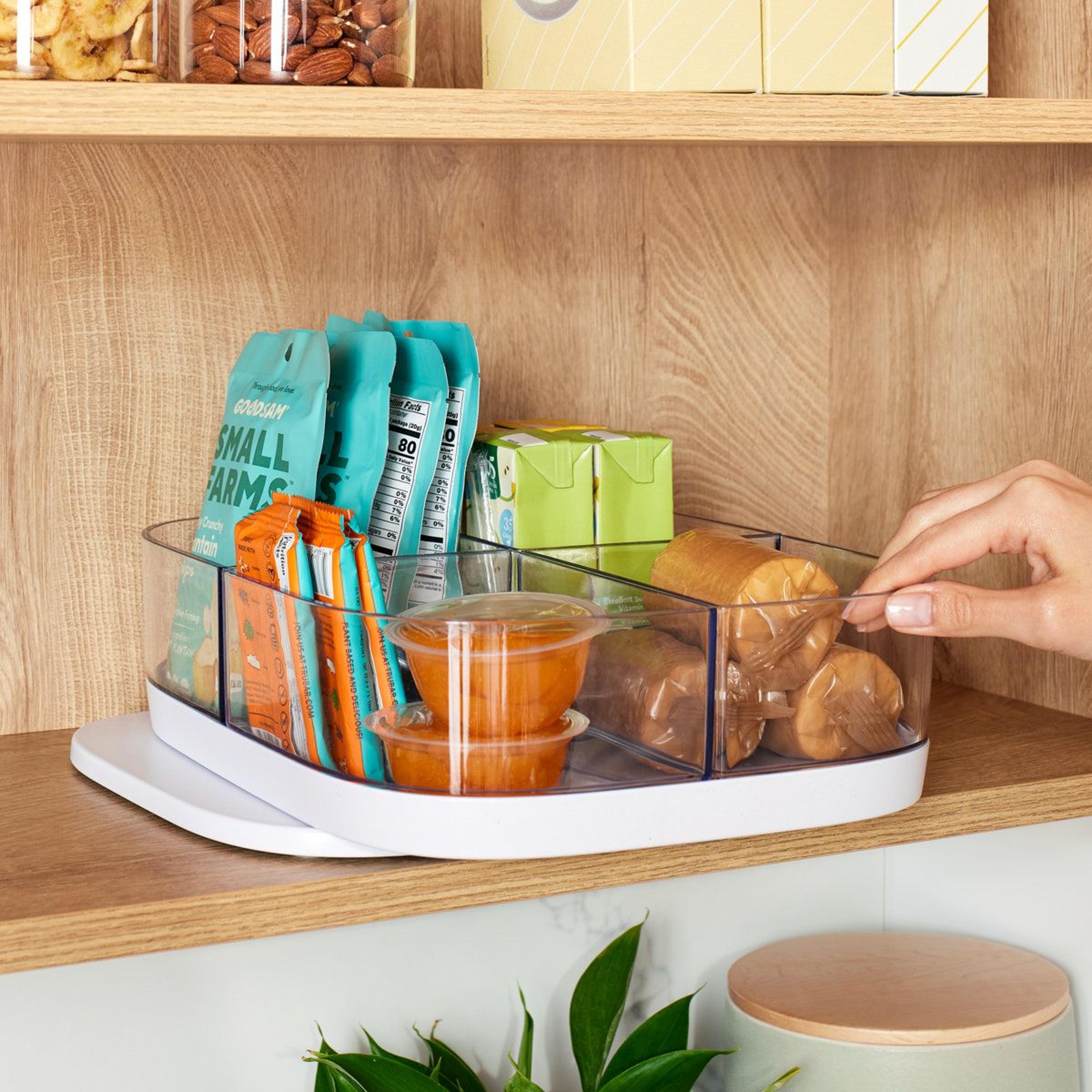 magictrack rectangle cabinet organizer and lazy susan turntable with removable storage bins
