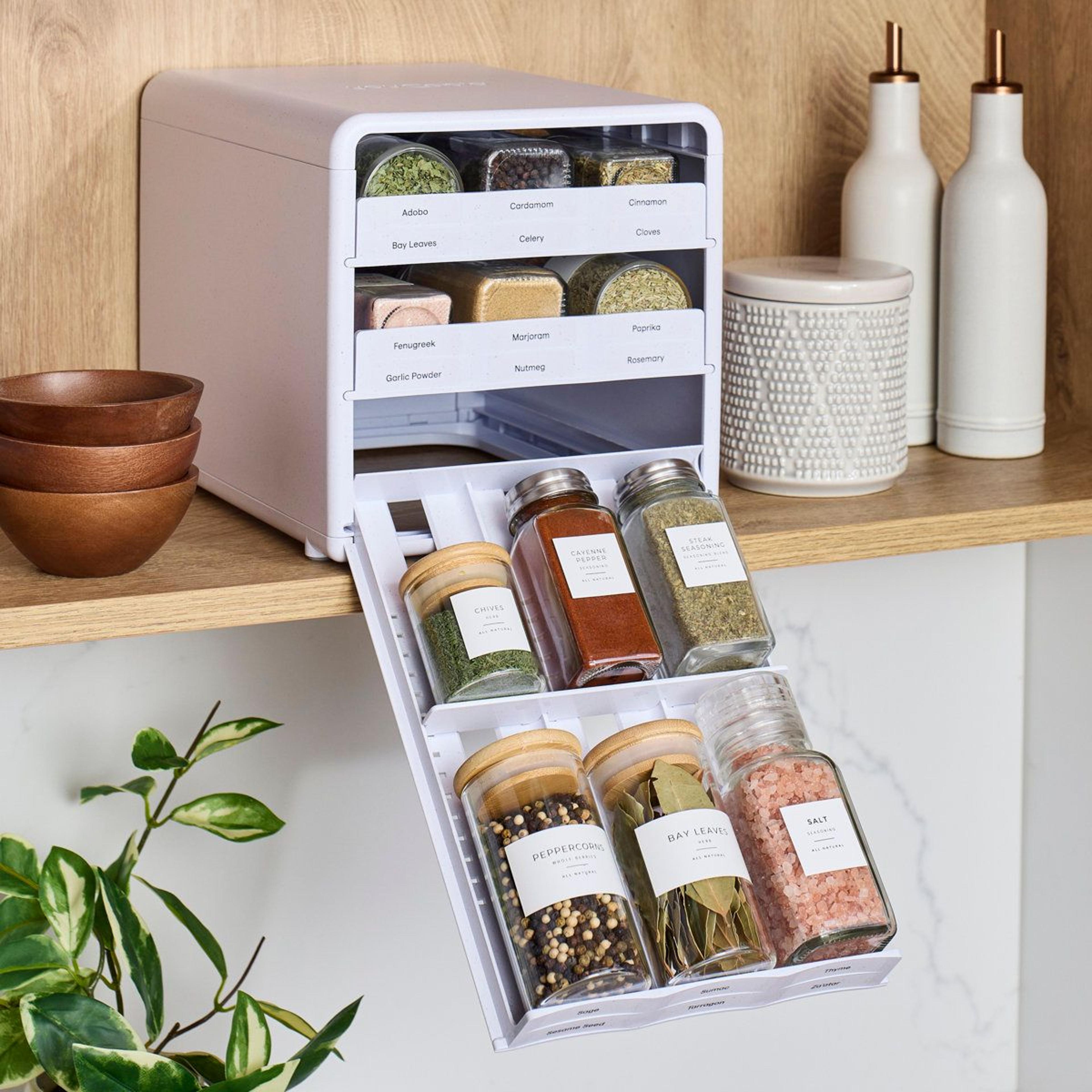 adjustable spice rack organizer pull-down 18-bottle storage for cabinet and pantry