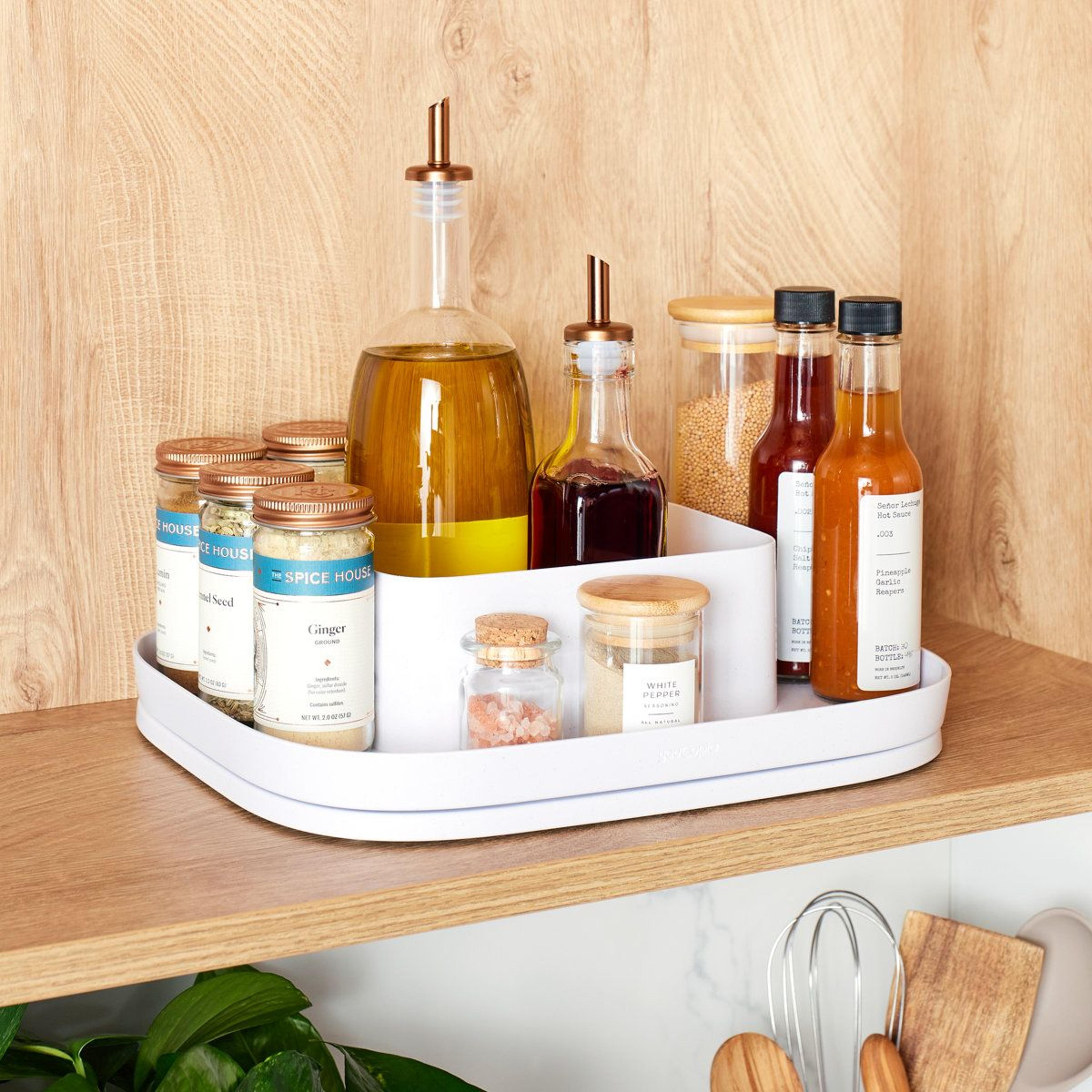 magictrack rectangle spice rack organizer and 2-tier cabinet turntable