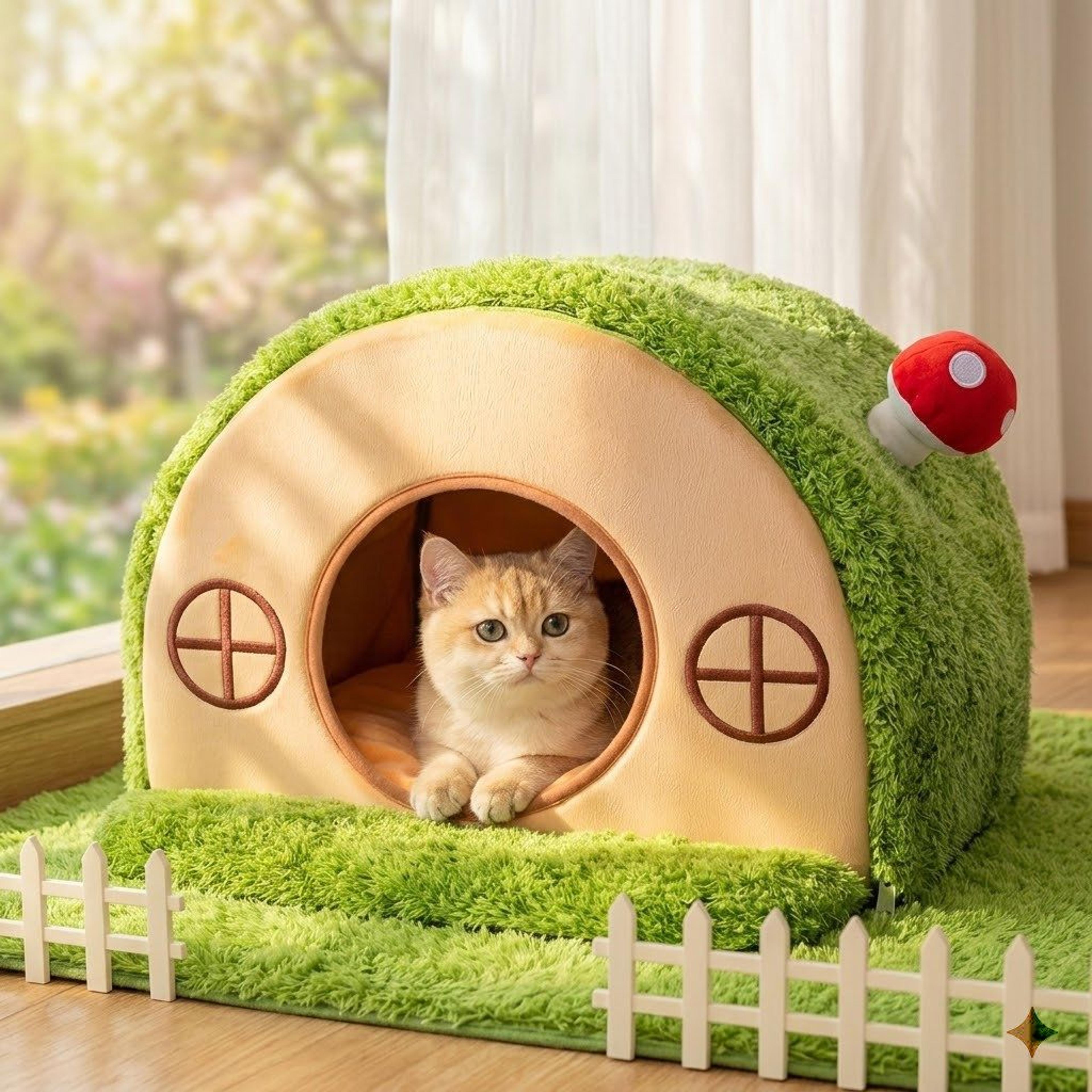 cozy tree hole cat cave bed with washable cushion for small pets