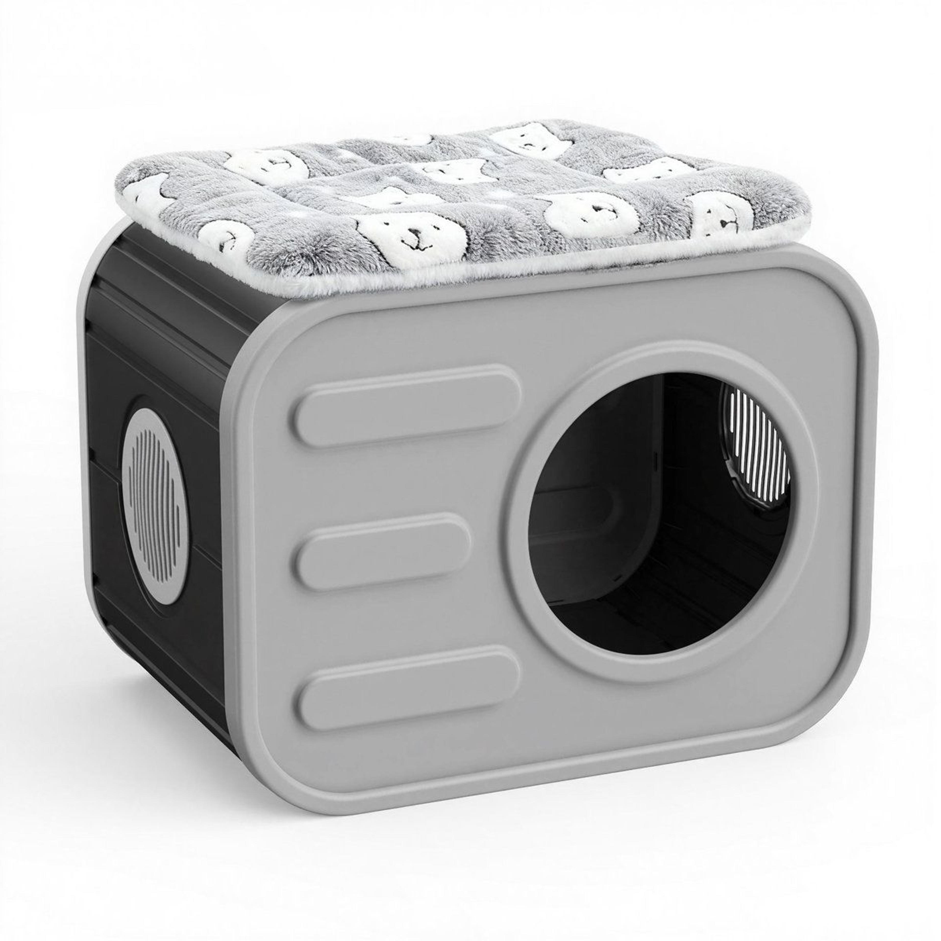 camera shaped outdoor cat house weatherproof resin cat shelter with cushion for indoor & outdoor use