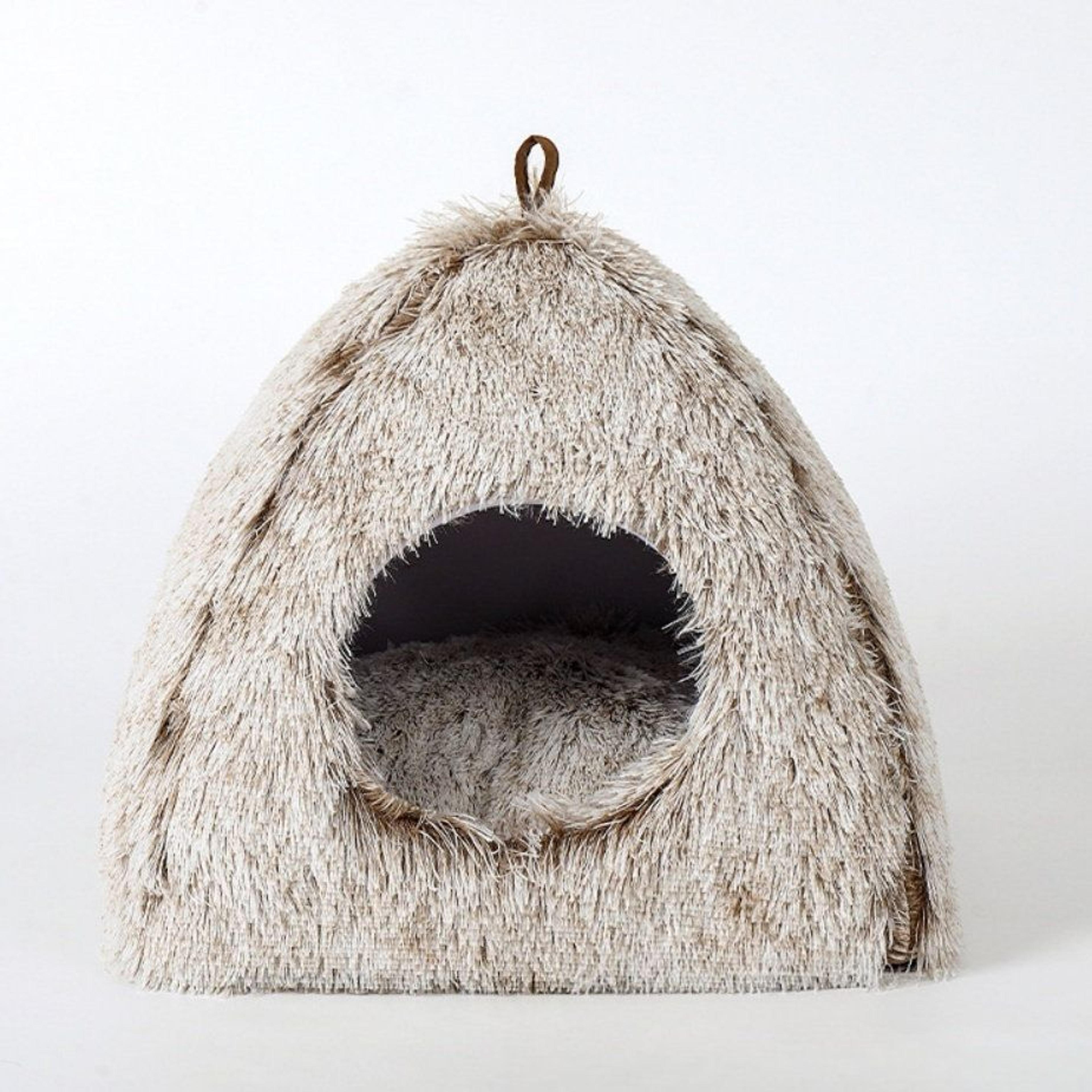 pet plush igloo cat bed enclosed pet cave & cozy cat hideaway for small dogs