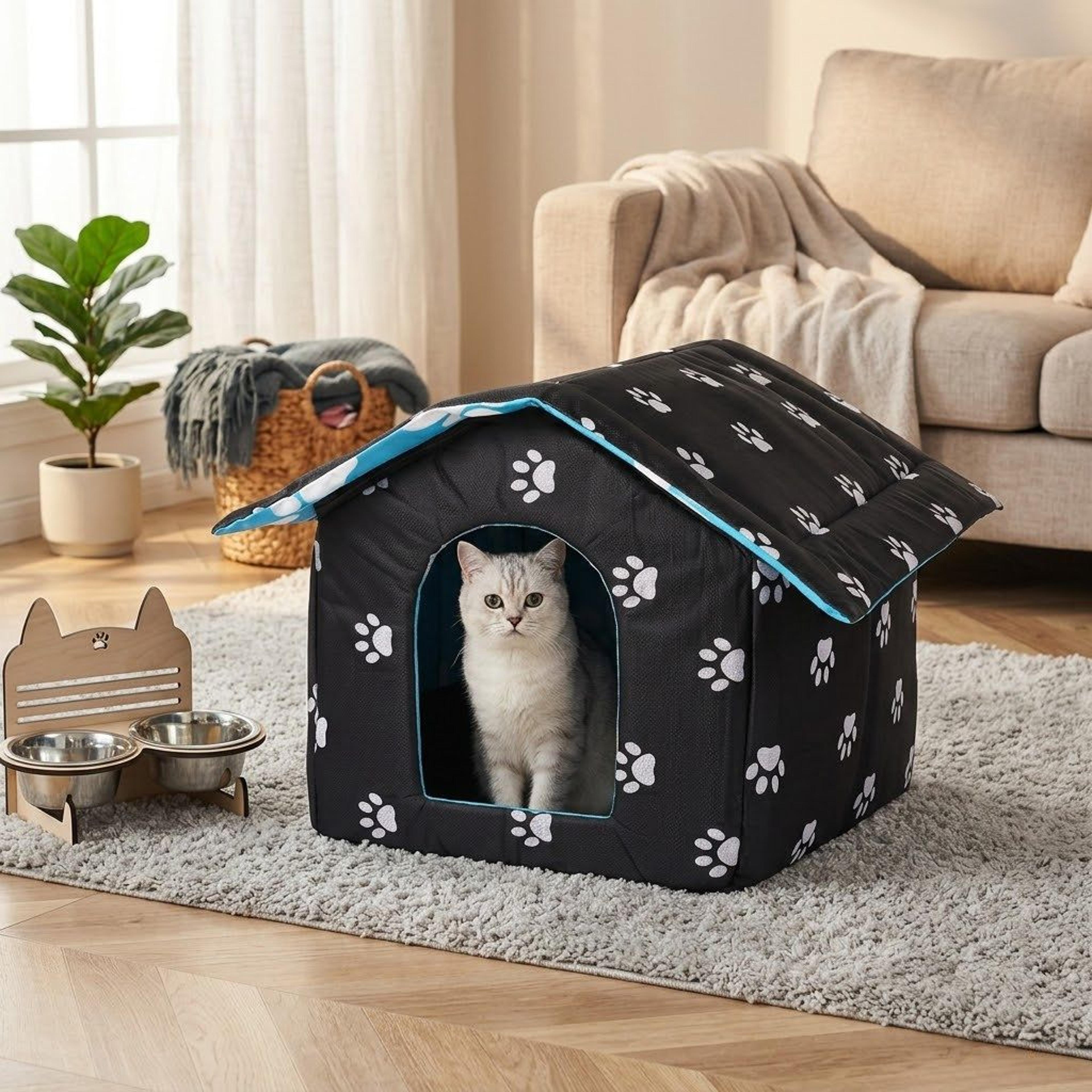 pet waterproof outdoor cat shelter and weatherproof feral cat house with self-warming pad