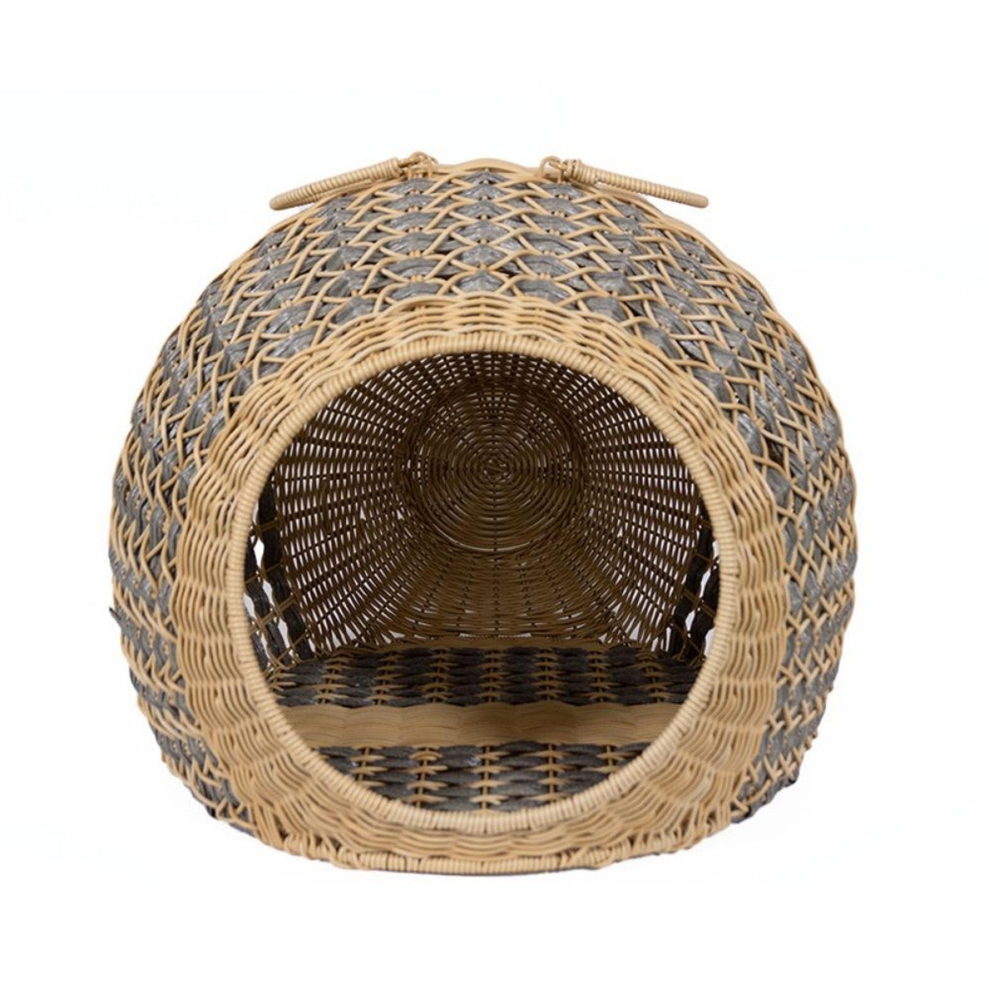 handwoven cat house with cushion, cozy indoor pet cave hideaway