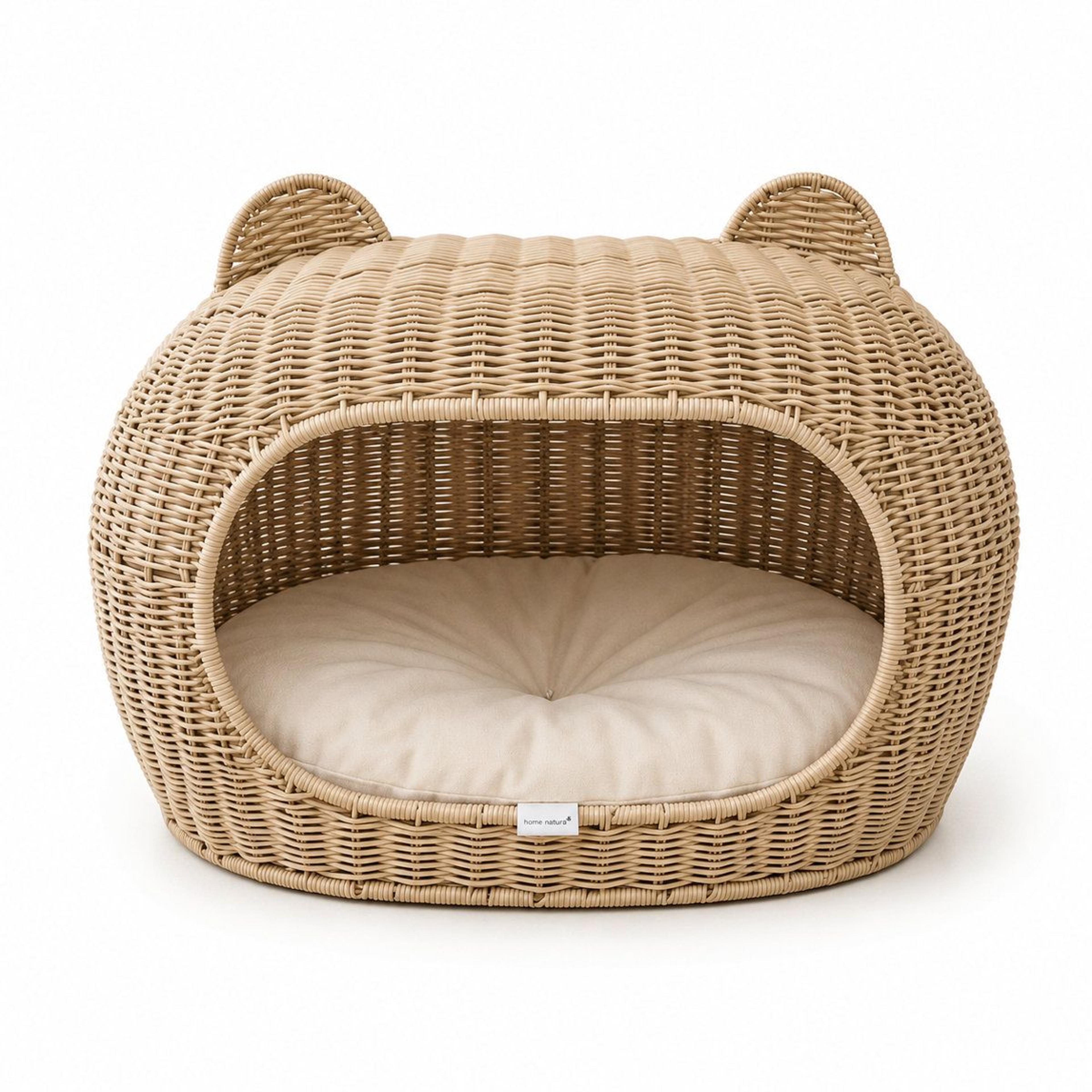 handwoven igloo cat house with soft cushion – stylish wicker pet cave for small dogs and cats