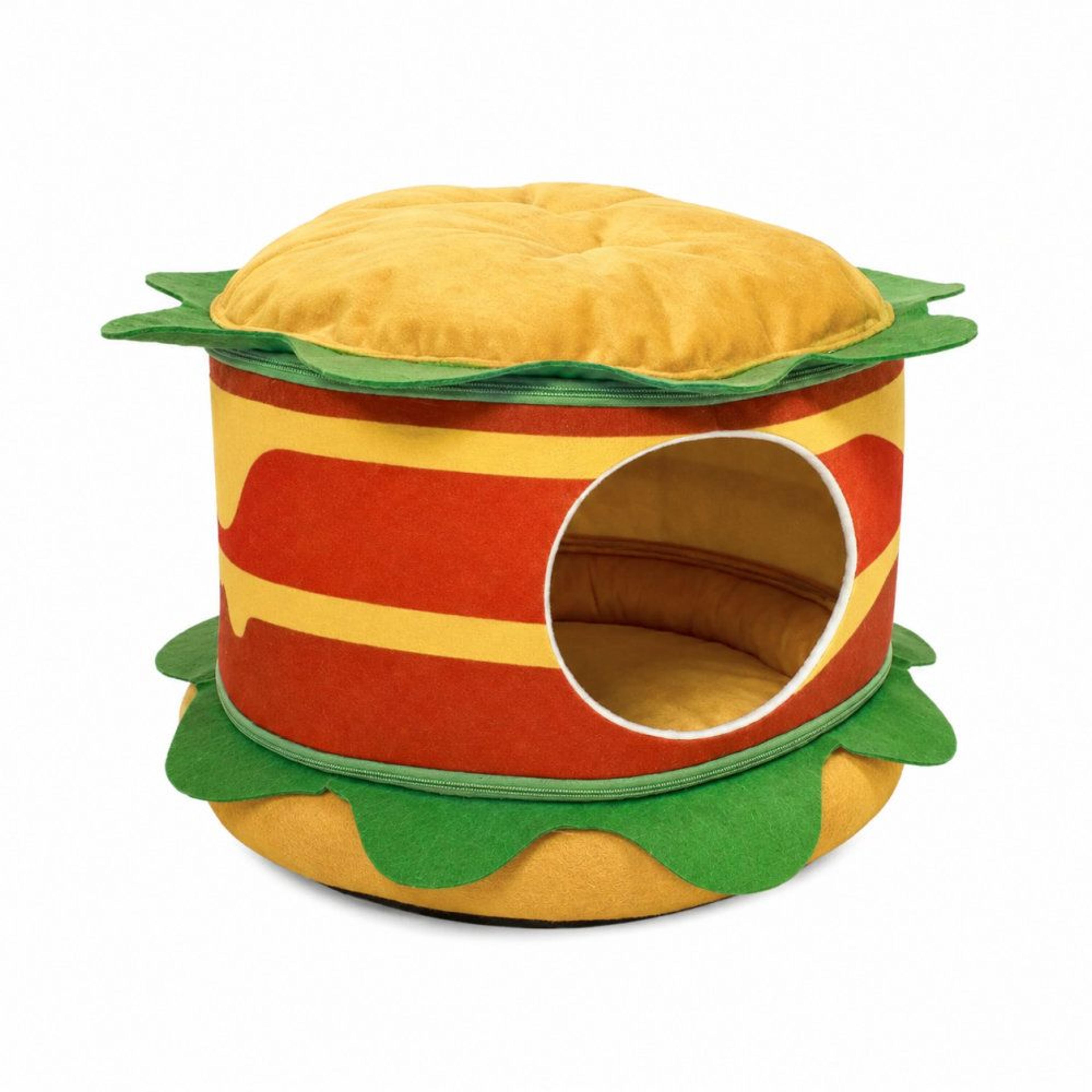 pet hamburger enclosed cat bed novelty soft sided pet cave and cozy indoor hideaway