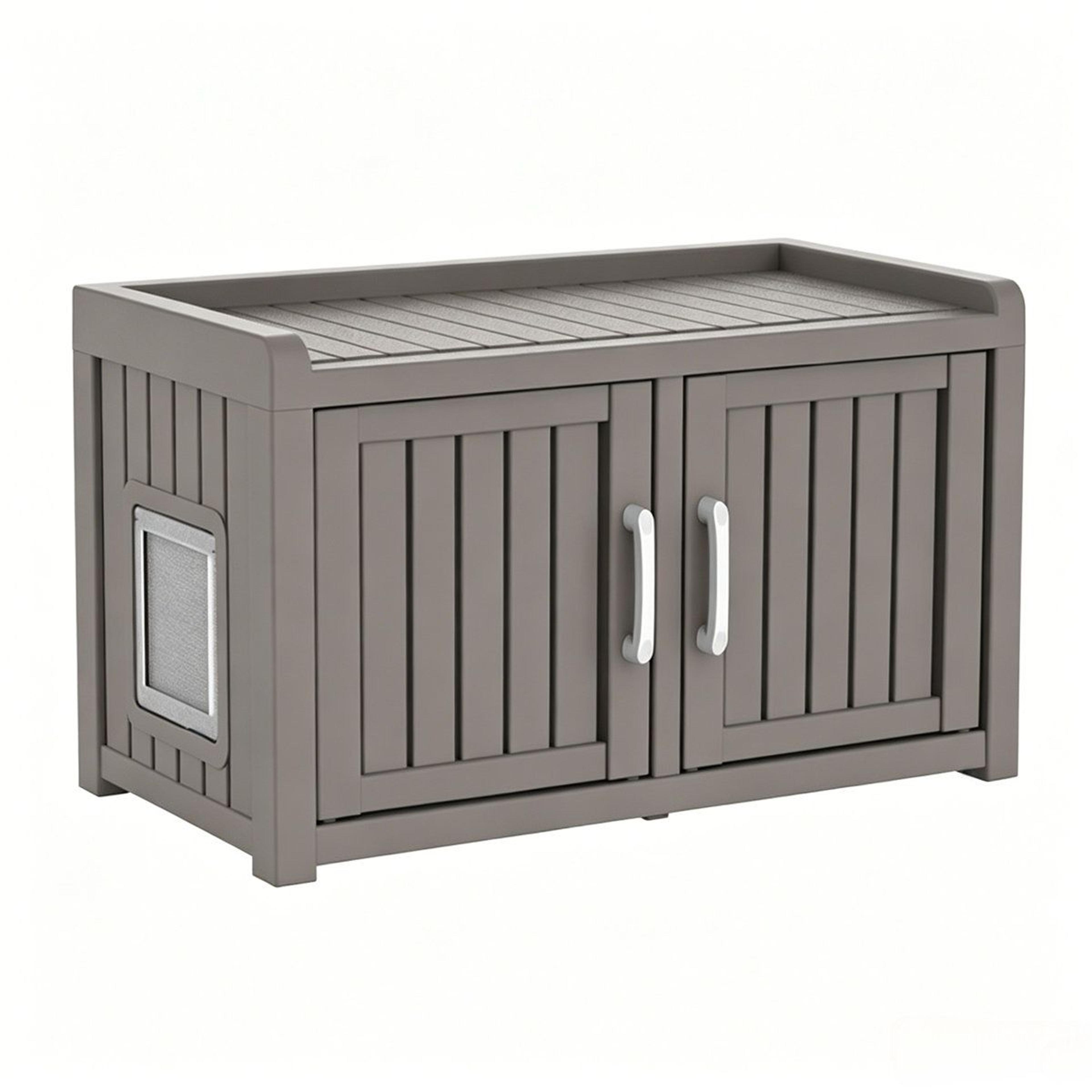 weather resistant hidden litter box enclosure and storage bench