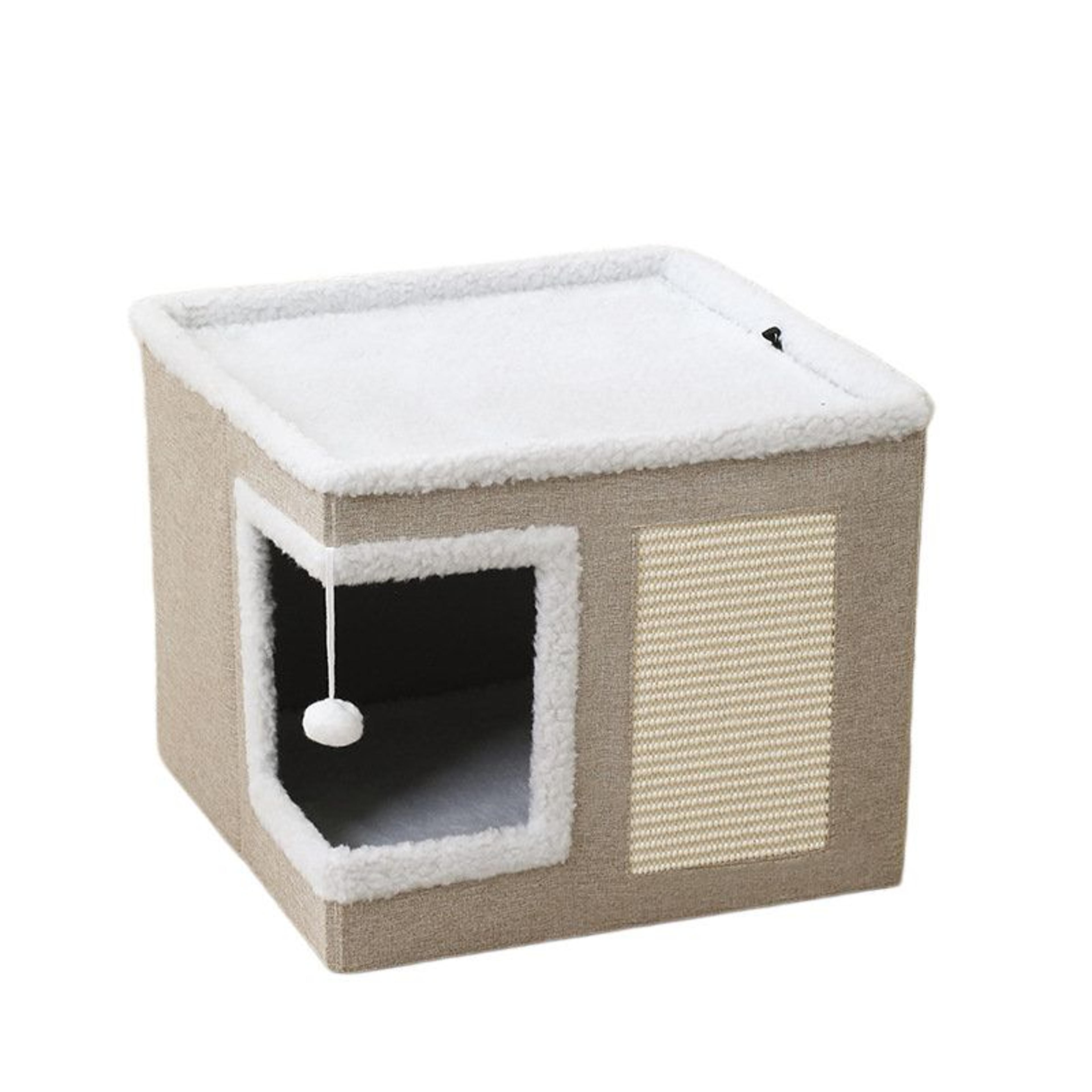 pet foldable cube cat house with scratching board and soft top cushion