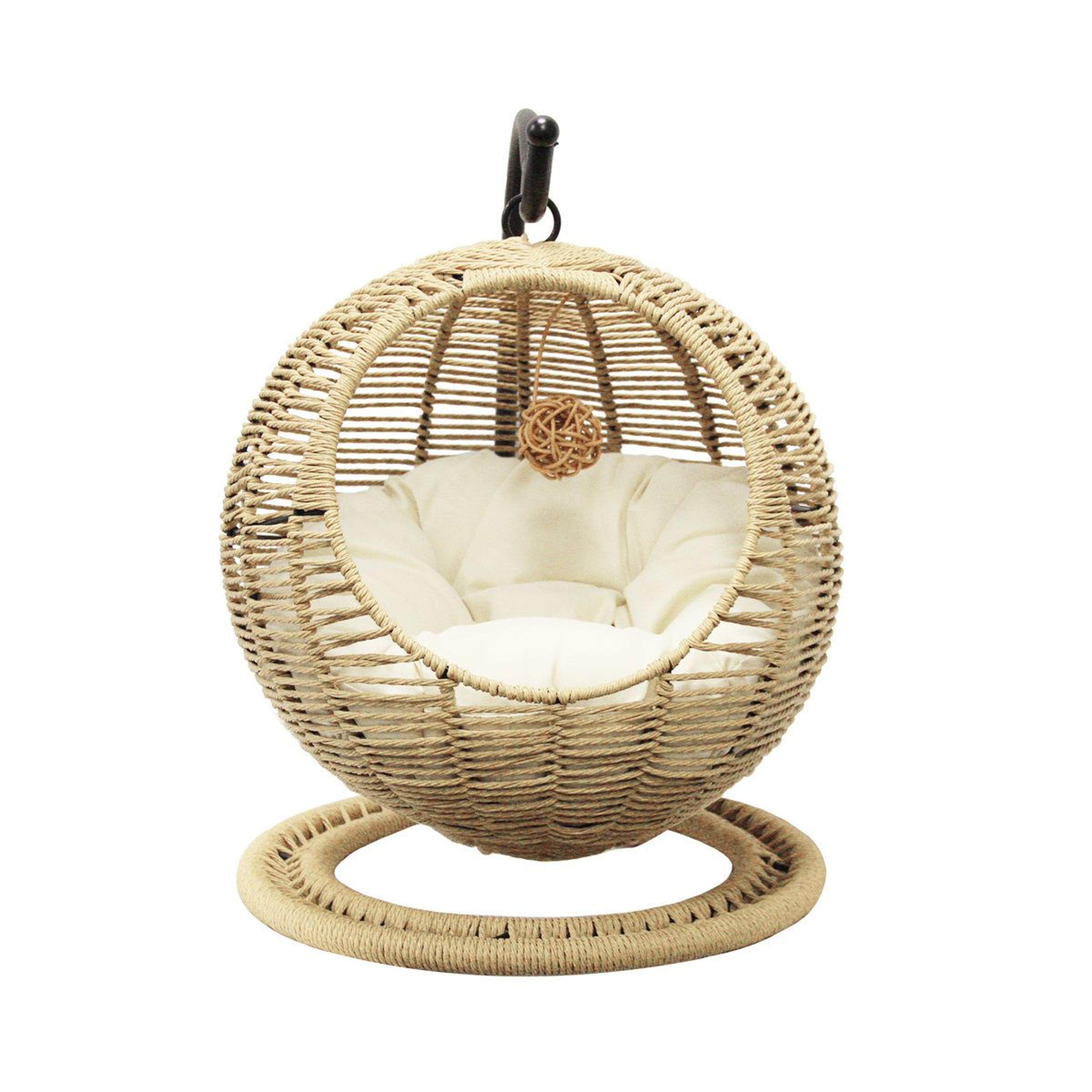 cat swing hut with plush cushion, boho indoor cat hammock and elevated hideaway