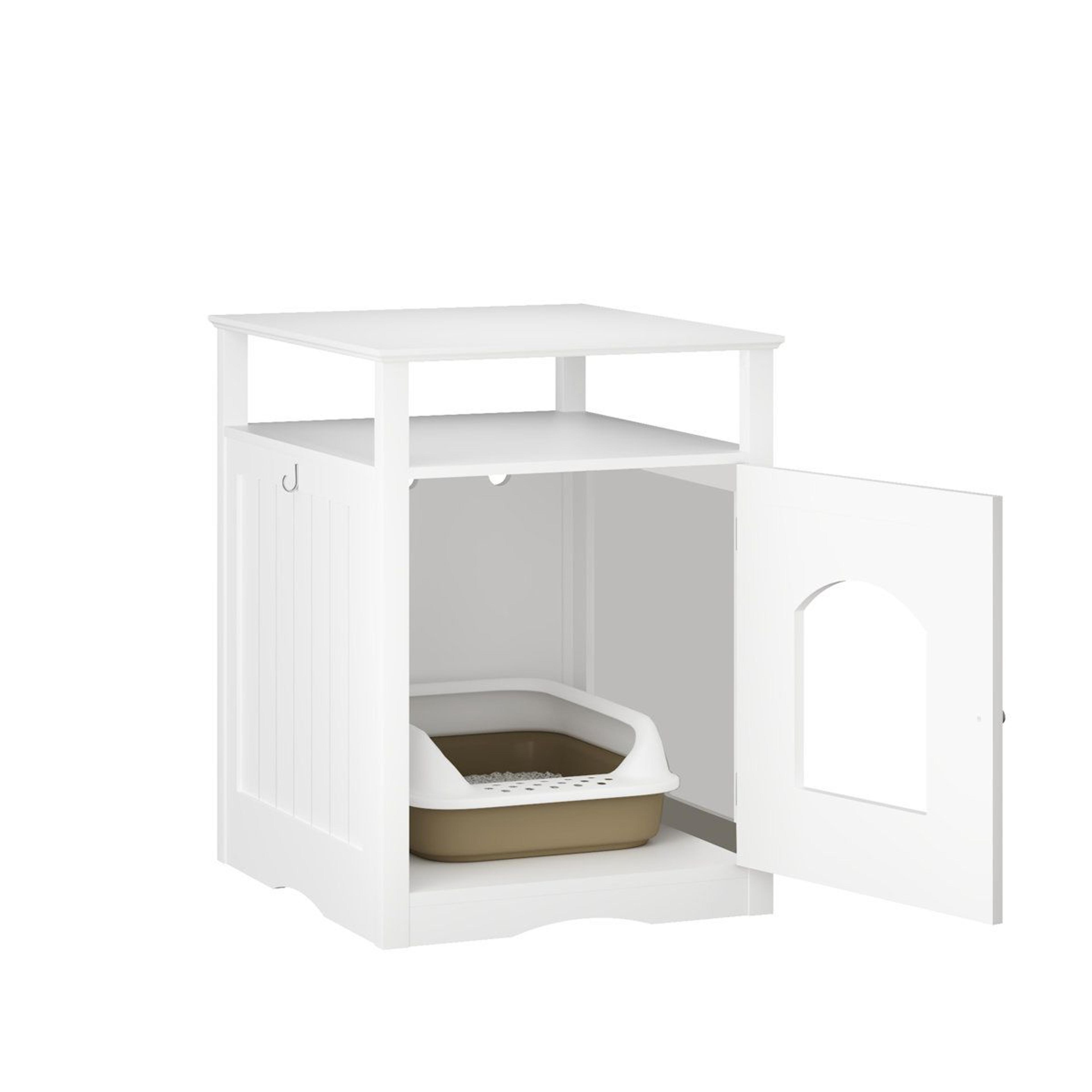 modern white cat litter box enclosure and storage side table