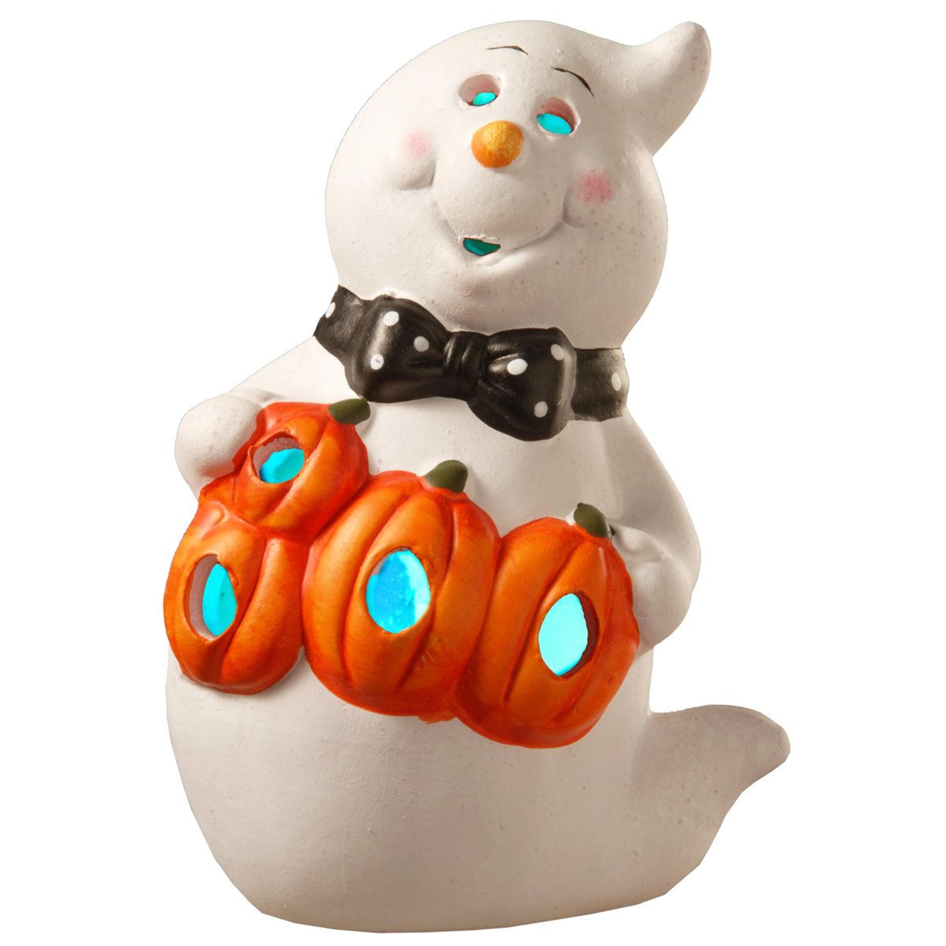 lighted ghost halloween decor cute bow tie ghost figurine for tabletop displays