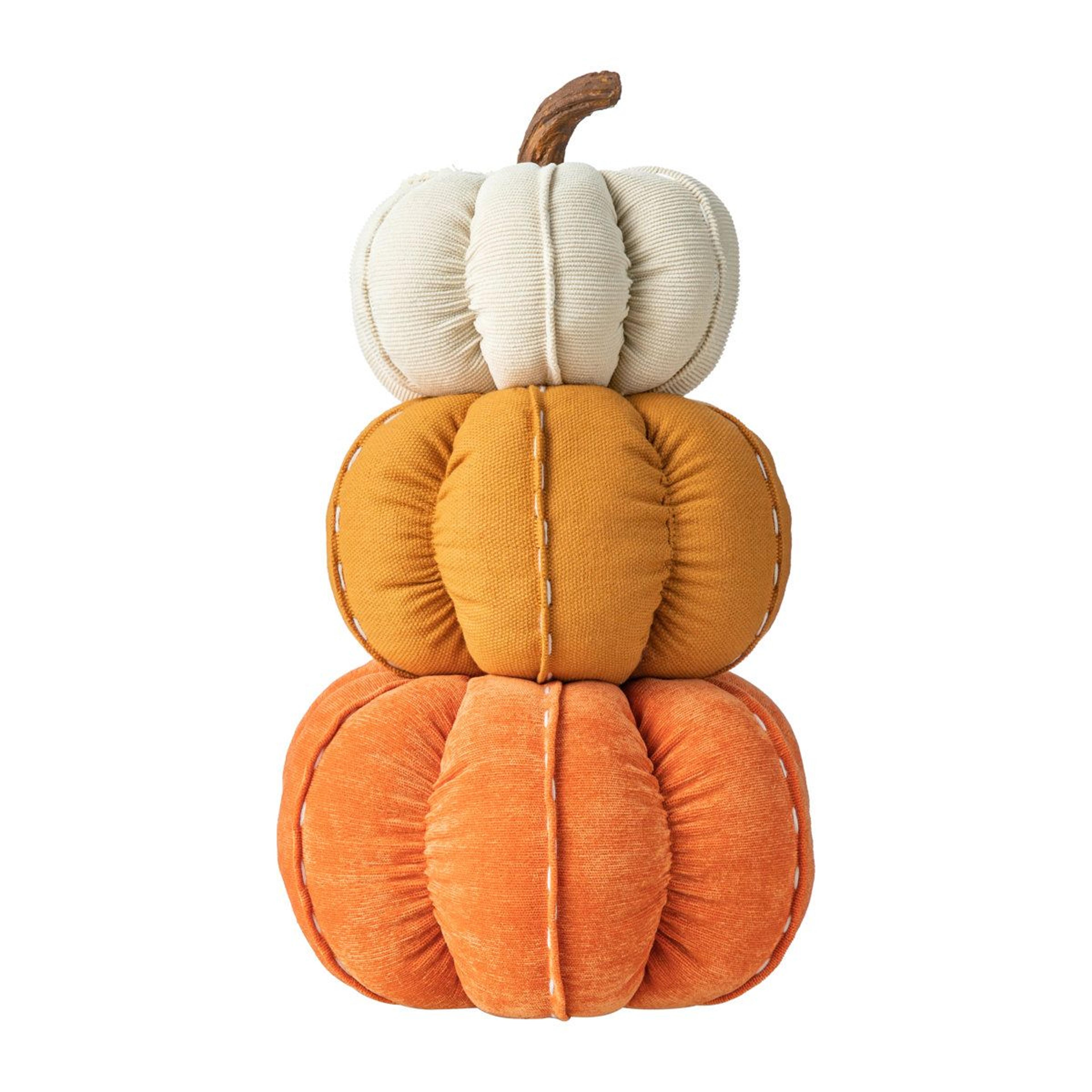 handmade stacked fabric pumpkin decor for fall harvest table centerpiece
