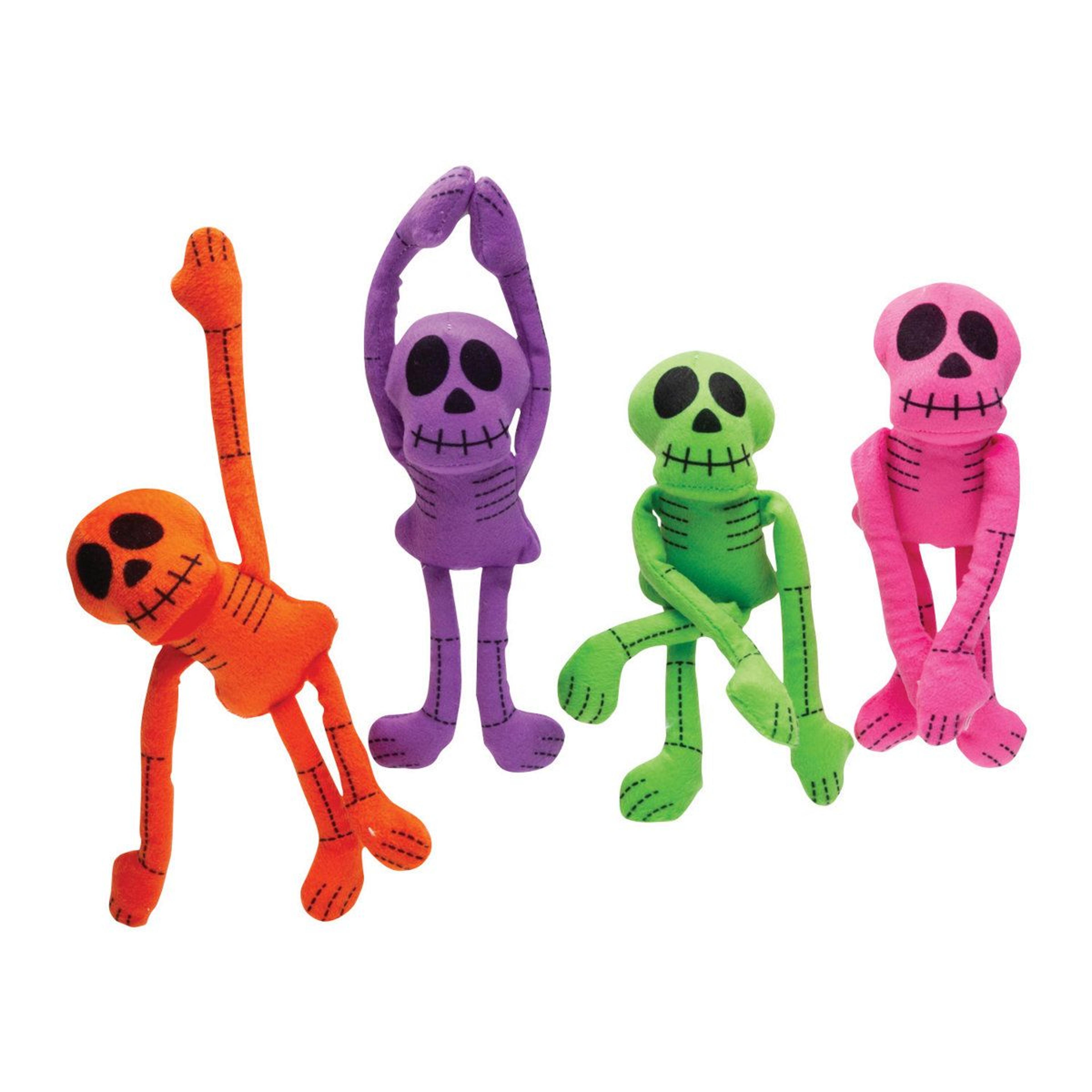 12-piece bright plush skeleton set hanging halloween decorations and party favors