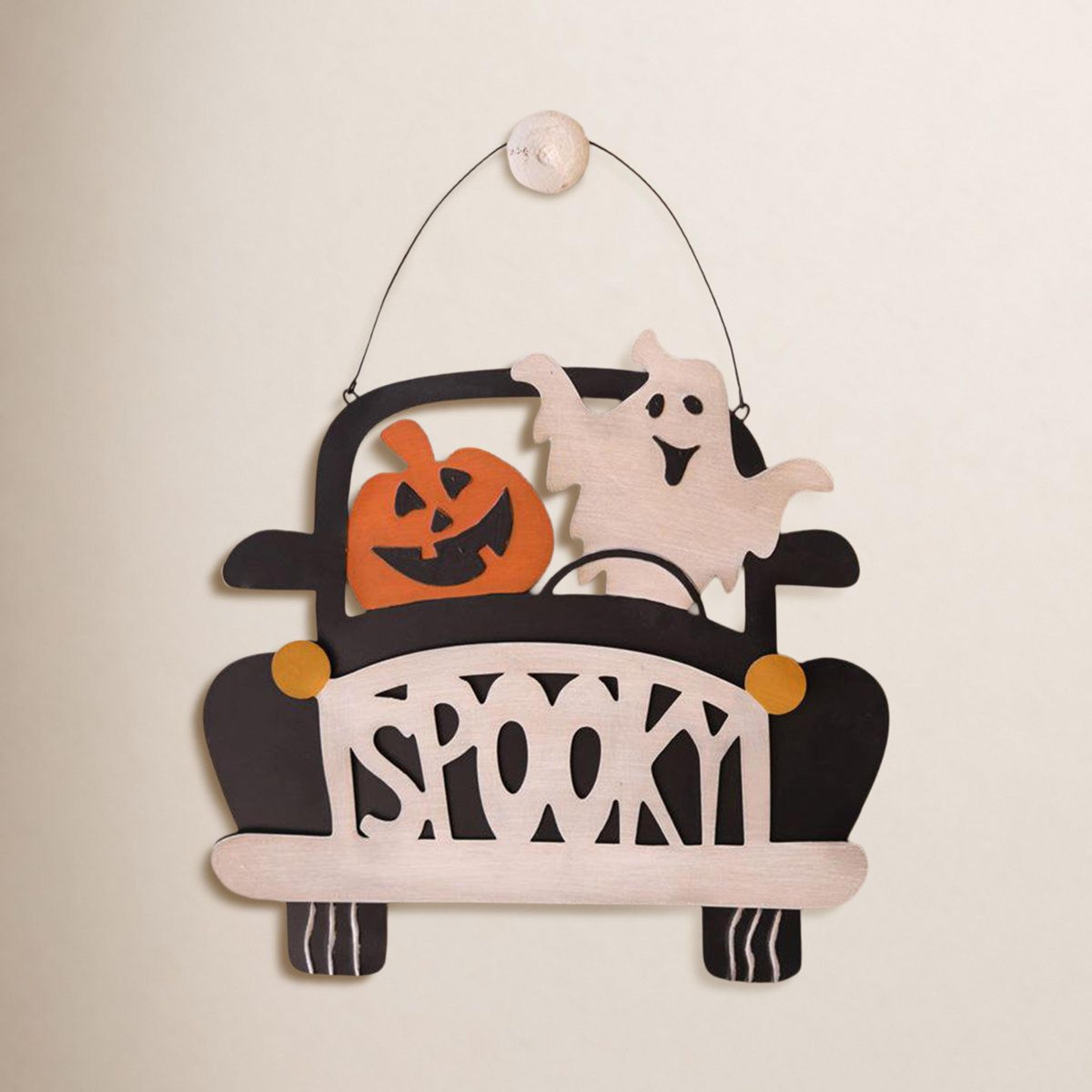 ghostly road trip metal halloween door sign – spooky front door decor & wall accent