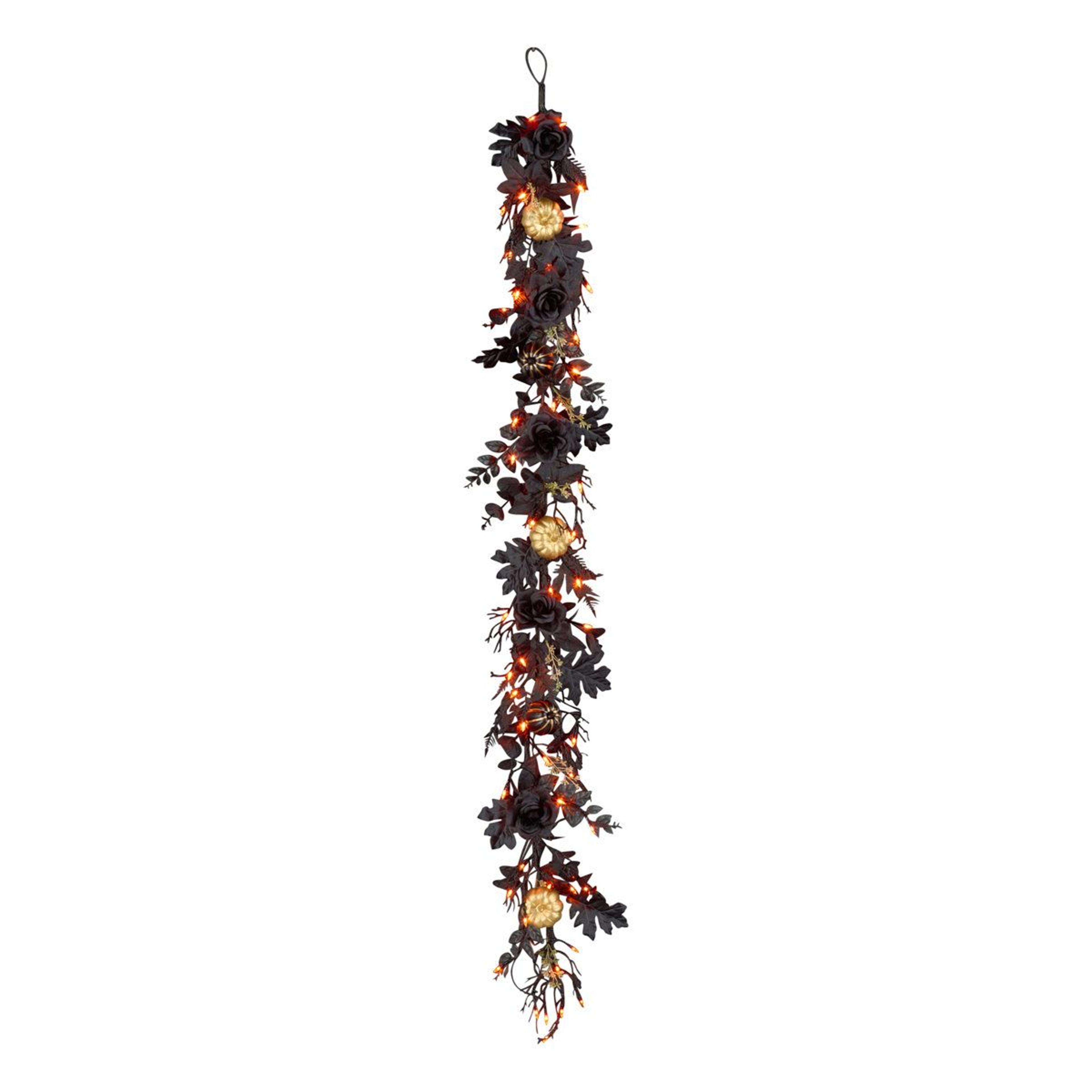72 inch pre lit halloween garland with led lights – battery operated fall mantel decor