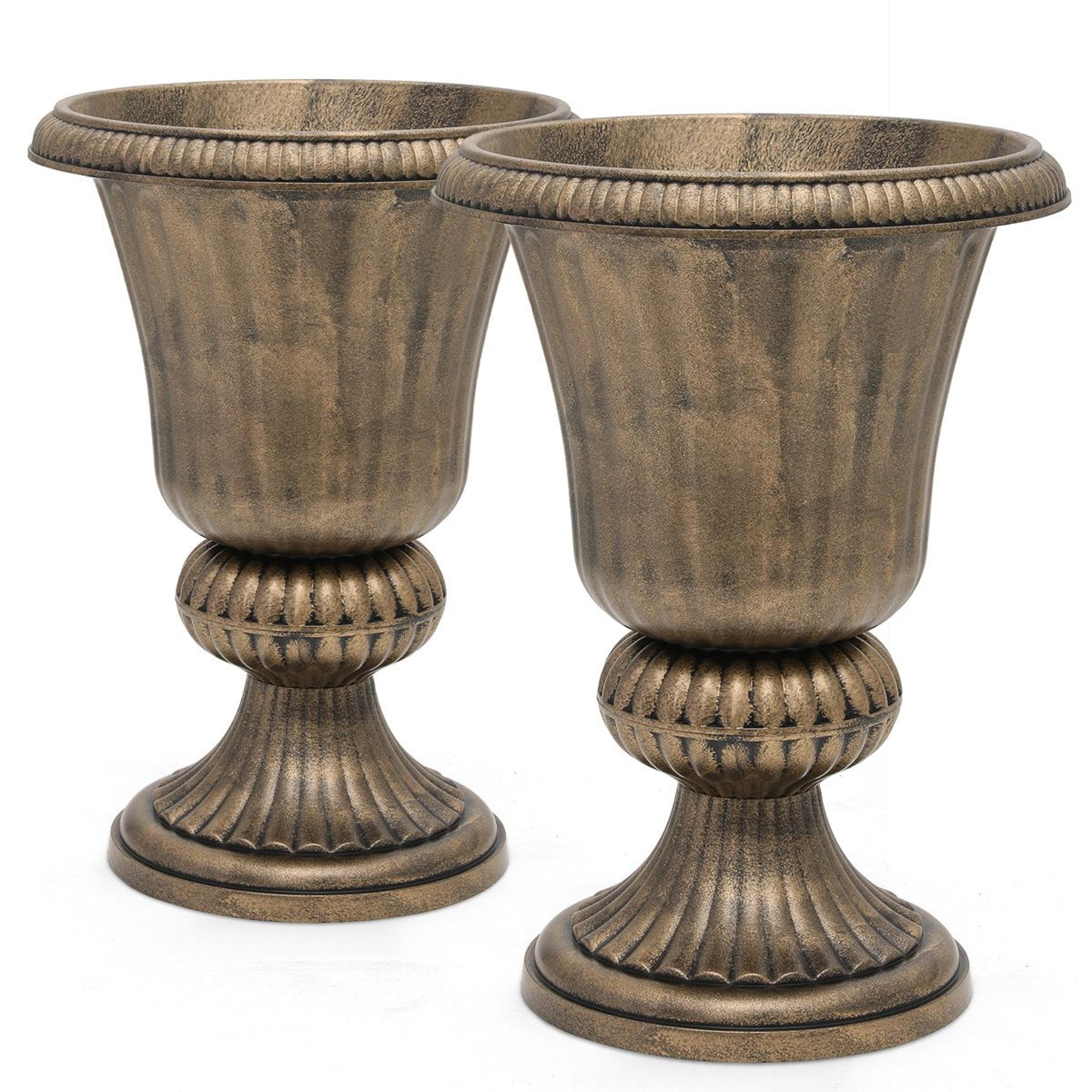 living 20" grecian style outdoor urn planters with drainage – set of 2 weatherproof garden pots