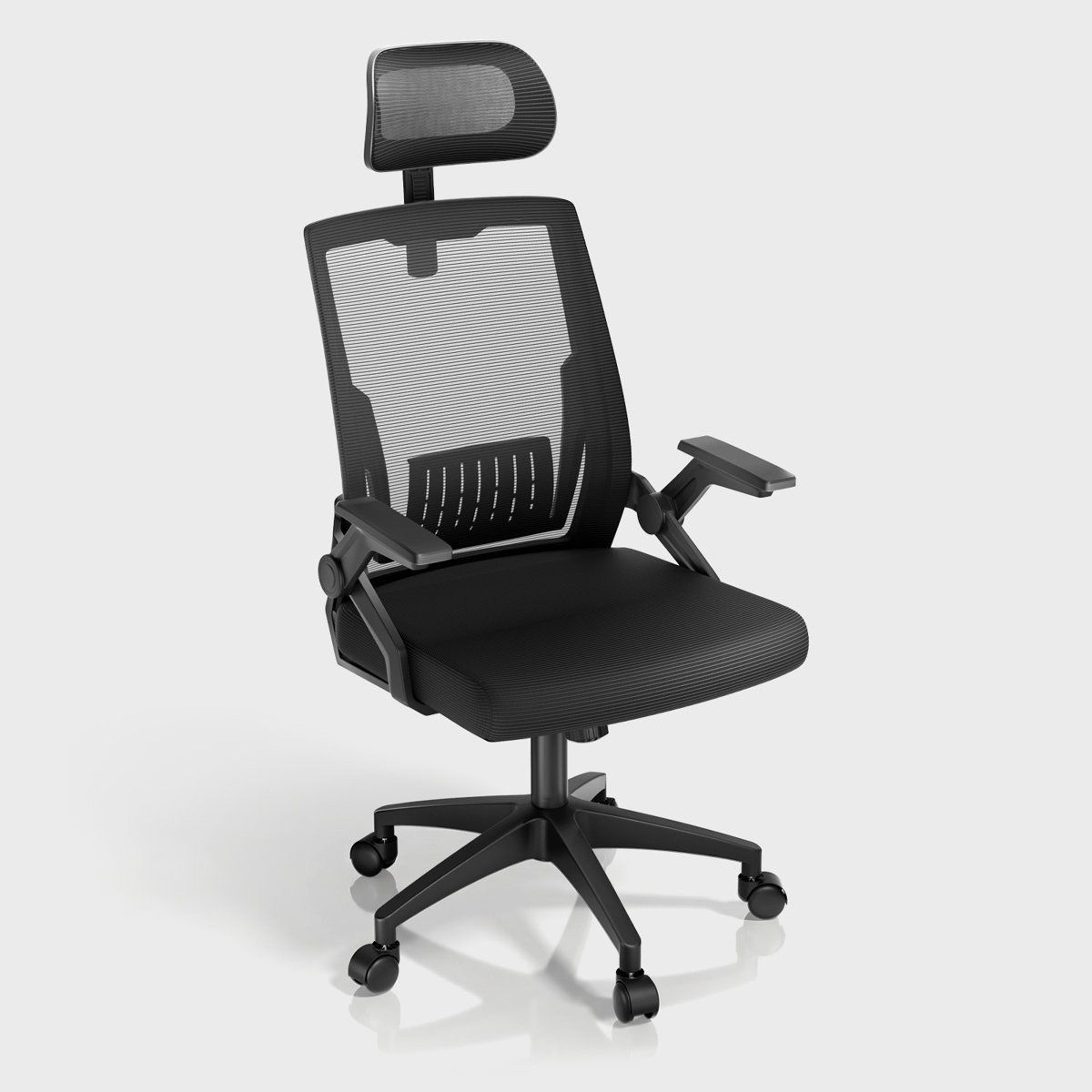 ergonomic high back mesh office chair with flip up arms and adjustable headrest