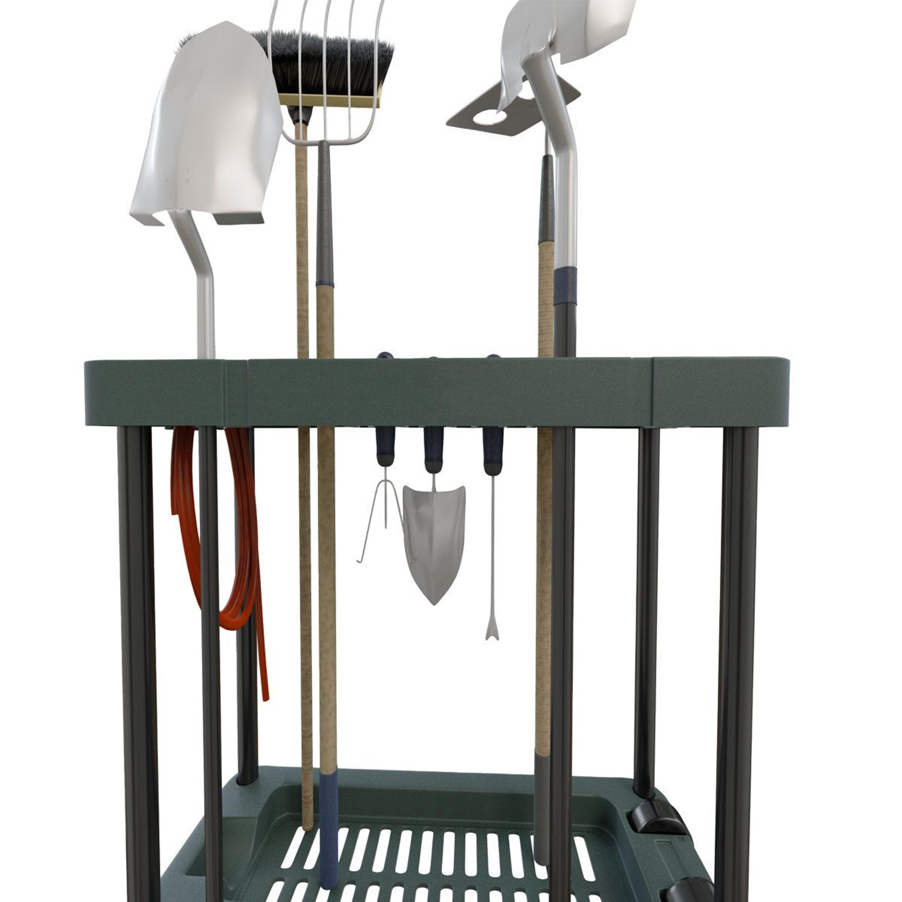garden tool organizer 40 tool garage storage rack and yard equipment stand for shed organization