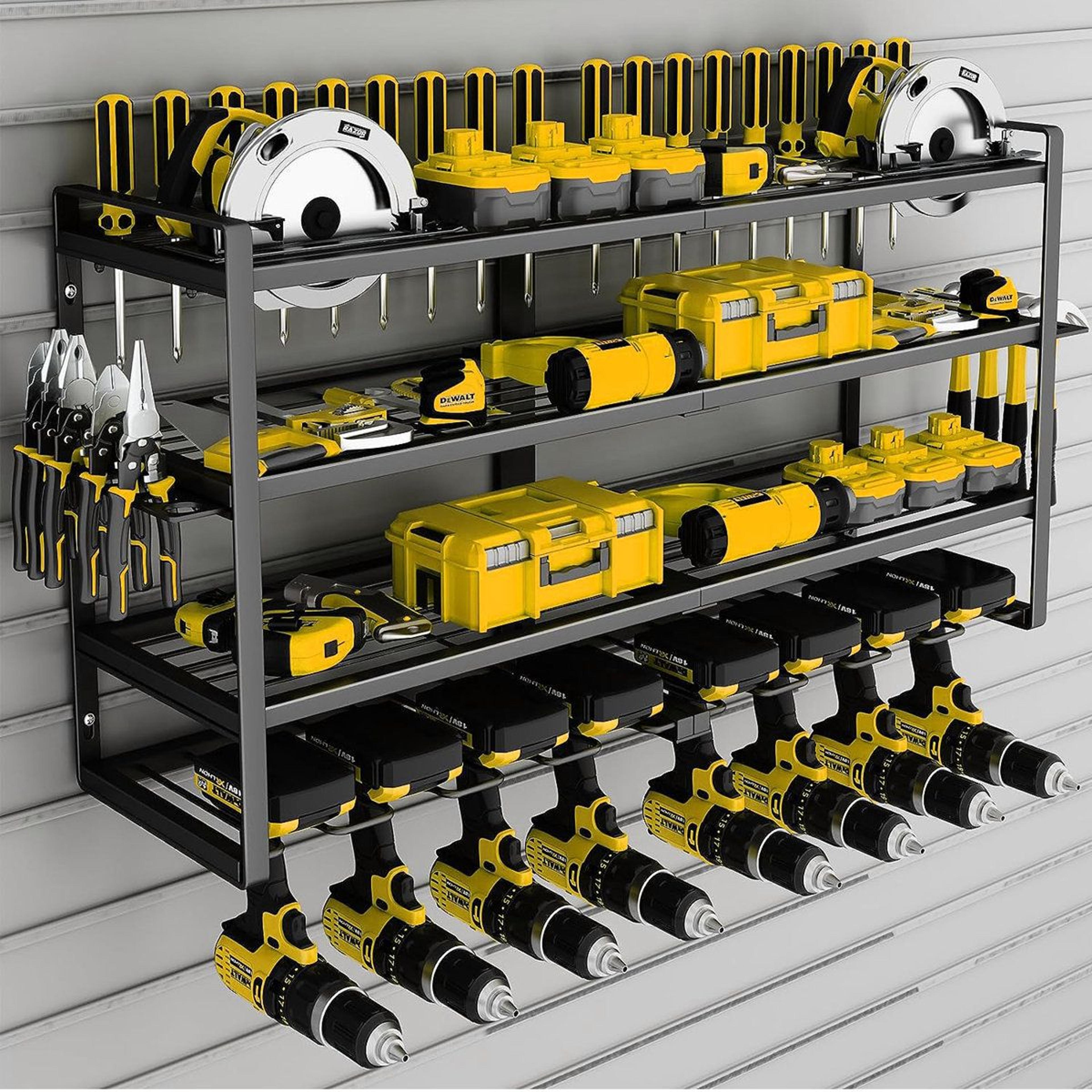 heavy duty garage wall mount power tool organizer and drill holder