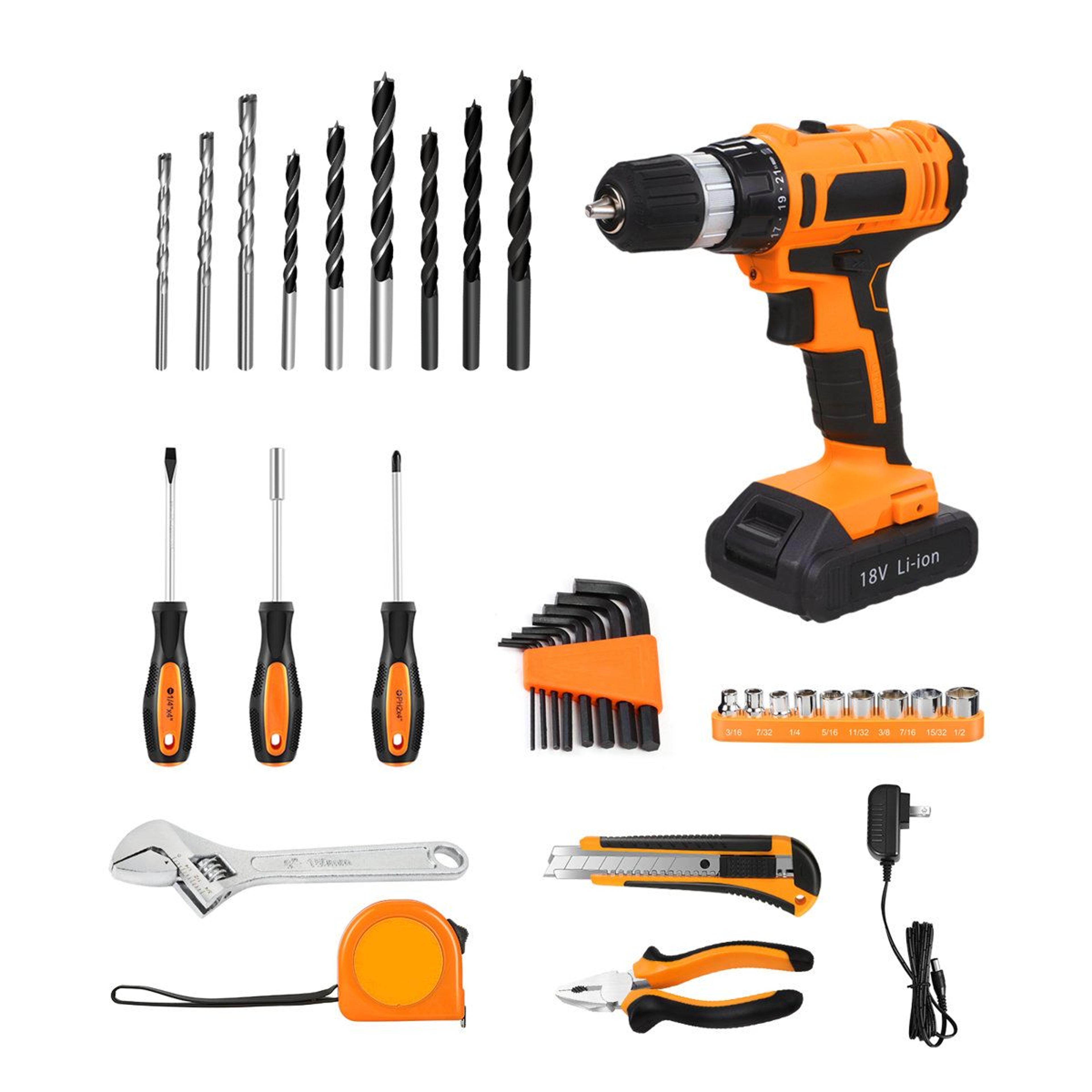 46 piece 18v cordless drill set 1300mah lithium ion home tool kit with 20nm torque