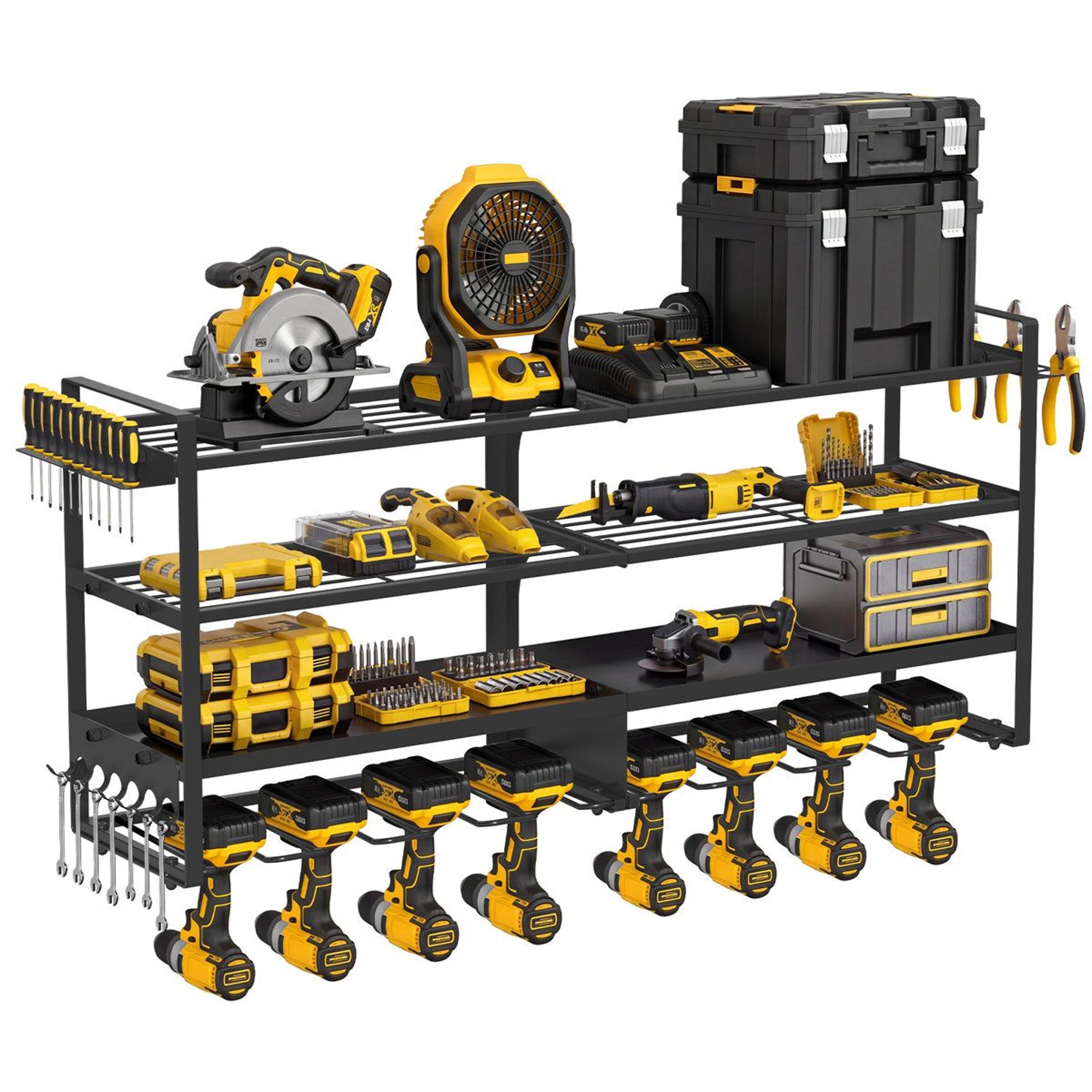 4 tier wall mount power tool organizer heavy duty garage tool storage rack