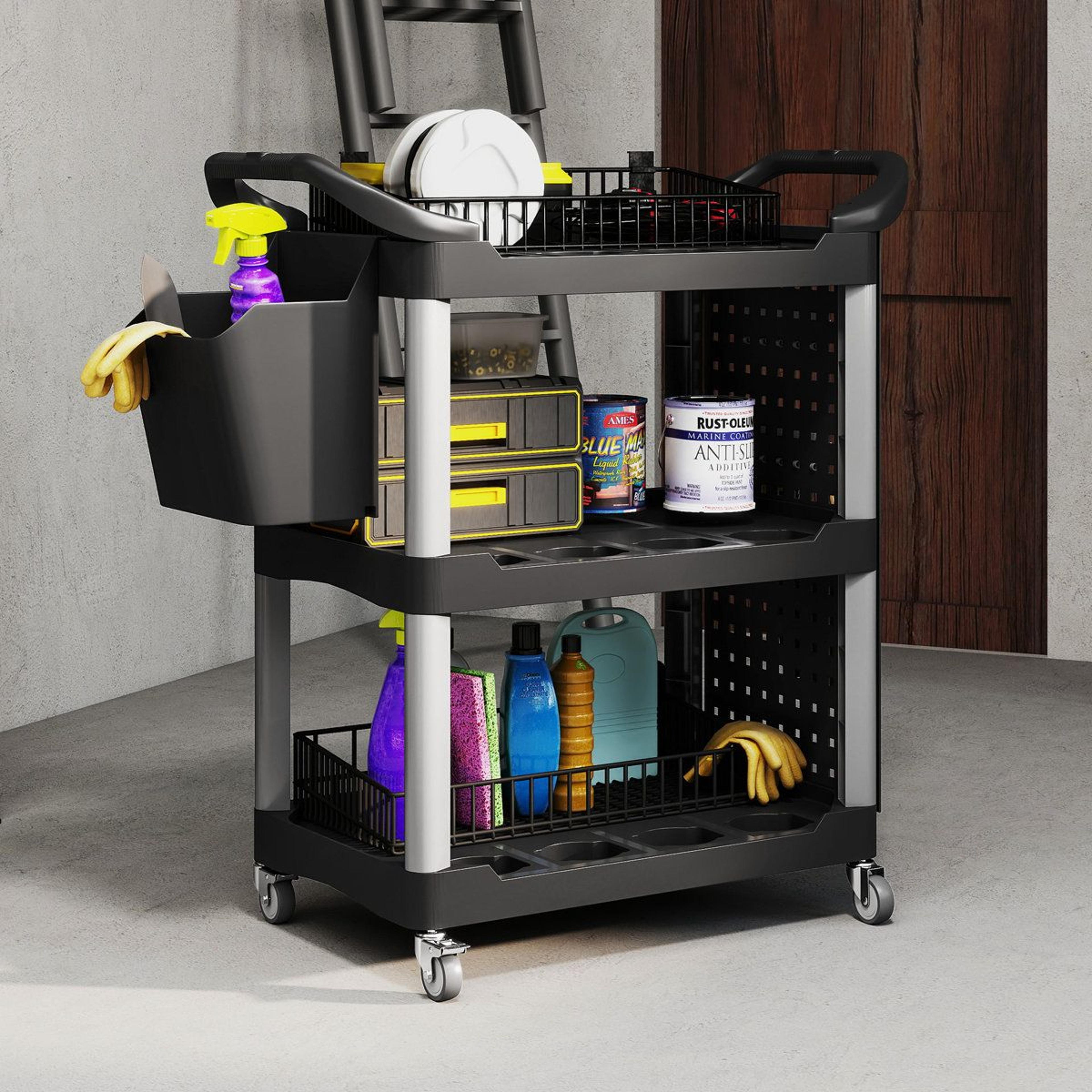 3 tier rolling tool cart heavy duty garage organizer and mobile workshop storage