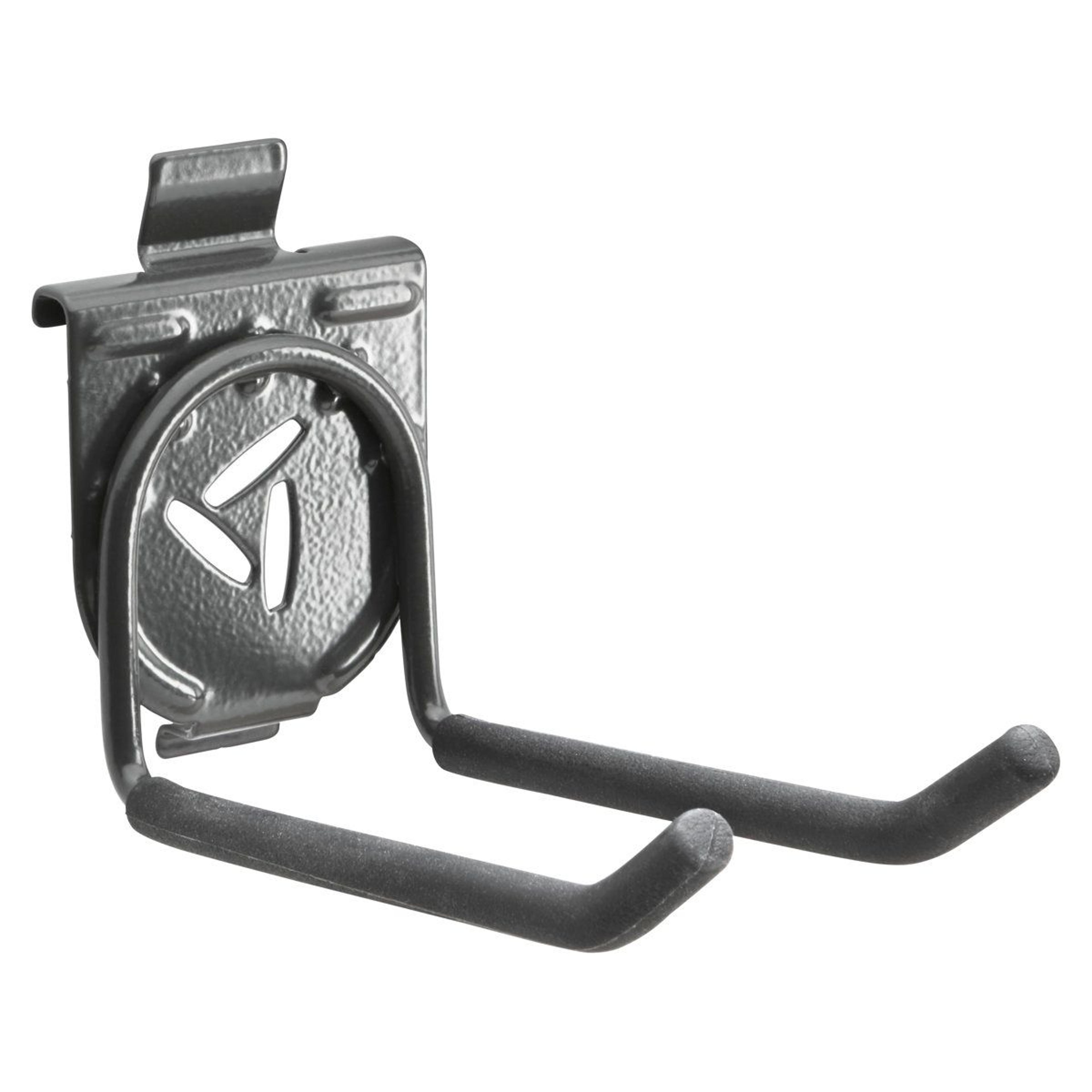 twin hook for garage tool storage and long handled equipment